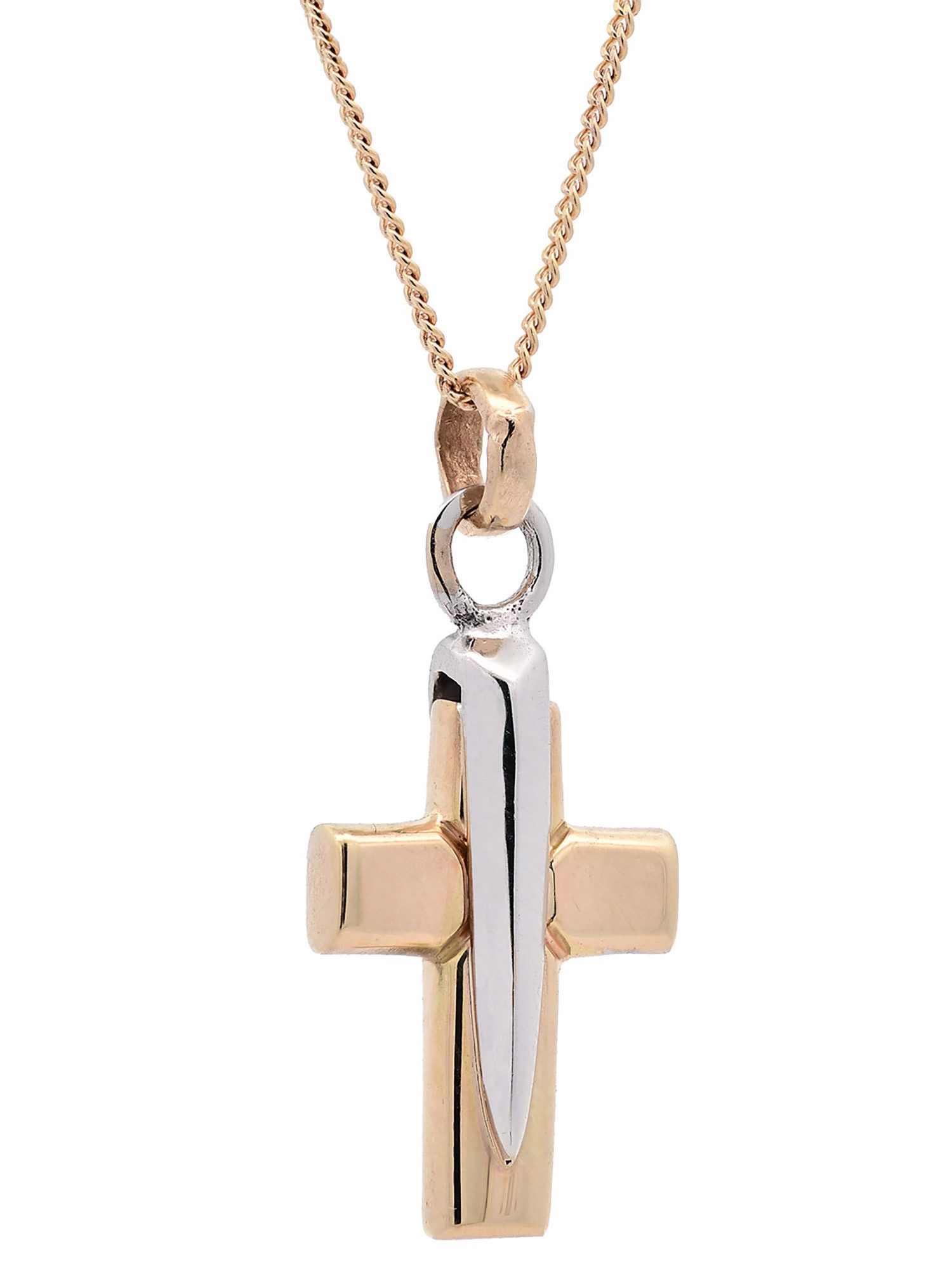 Kettenanhänger Anhänger Kreuz mit 1,1 mm Goldkette 36 cm 585-14 Karat Gold