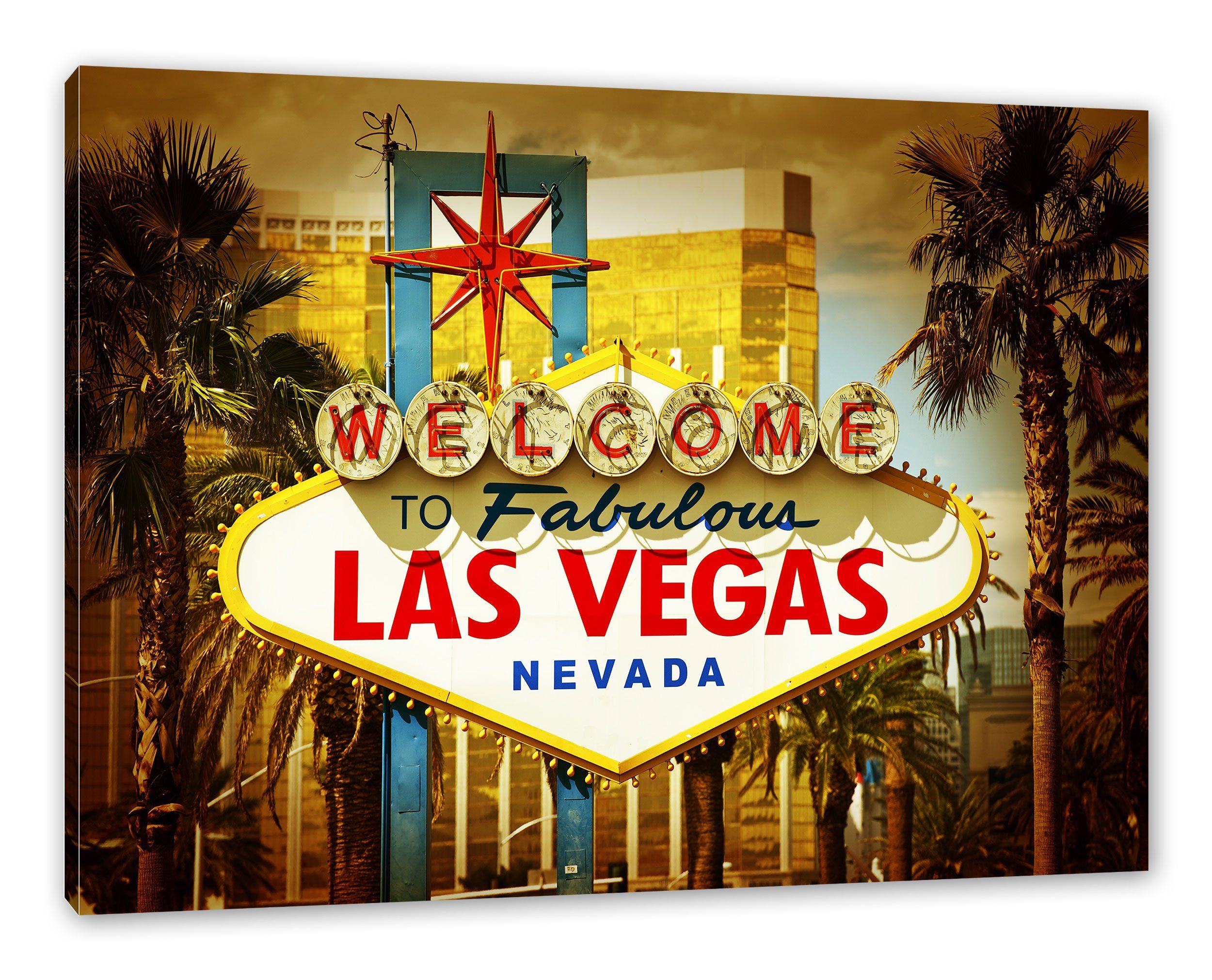 Pixxprint Leinwandbild Las Vegas Ortseingangsschild, Las Vegas Ortseingangsschild (1 St), Leinwandbild fertig bespannt, inkl. Zackenaufhänger | Leinwandbilder