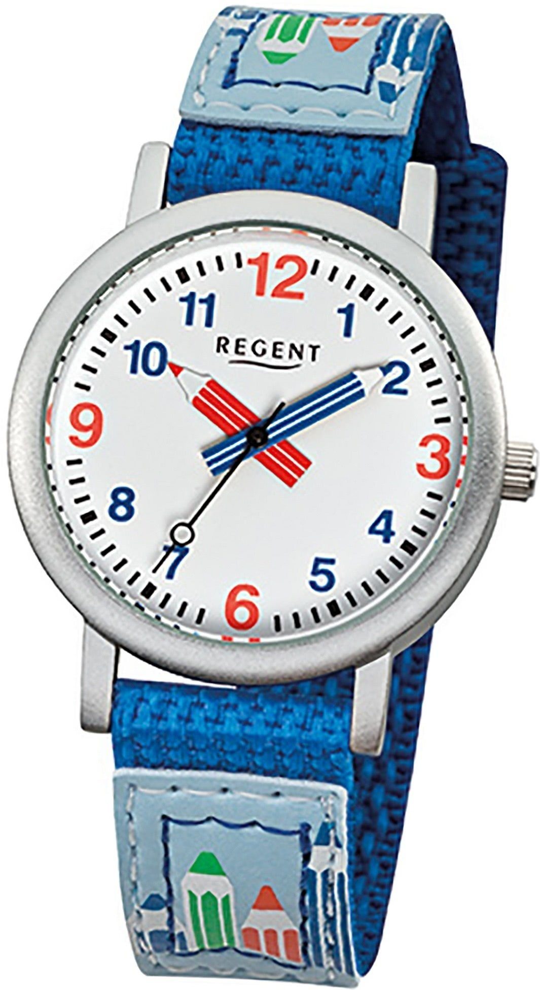 Regent Quarzuhr Regent Textil Kinder Uhr Quarzuhr, (Analoguhr), Kinderuhr Textilarmband blau, rundes Gehäuse, klein (ca. 29mm)