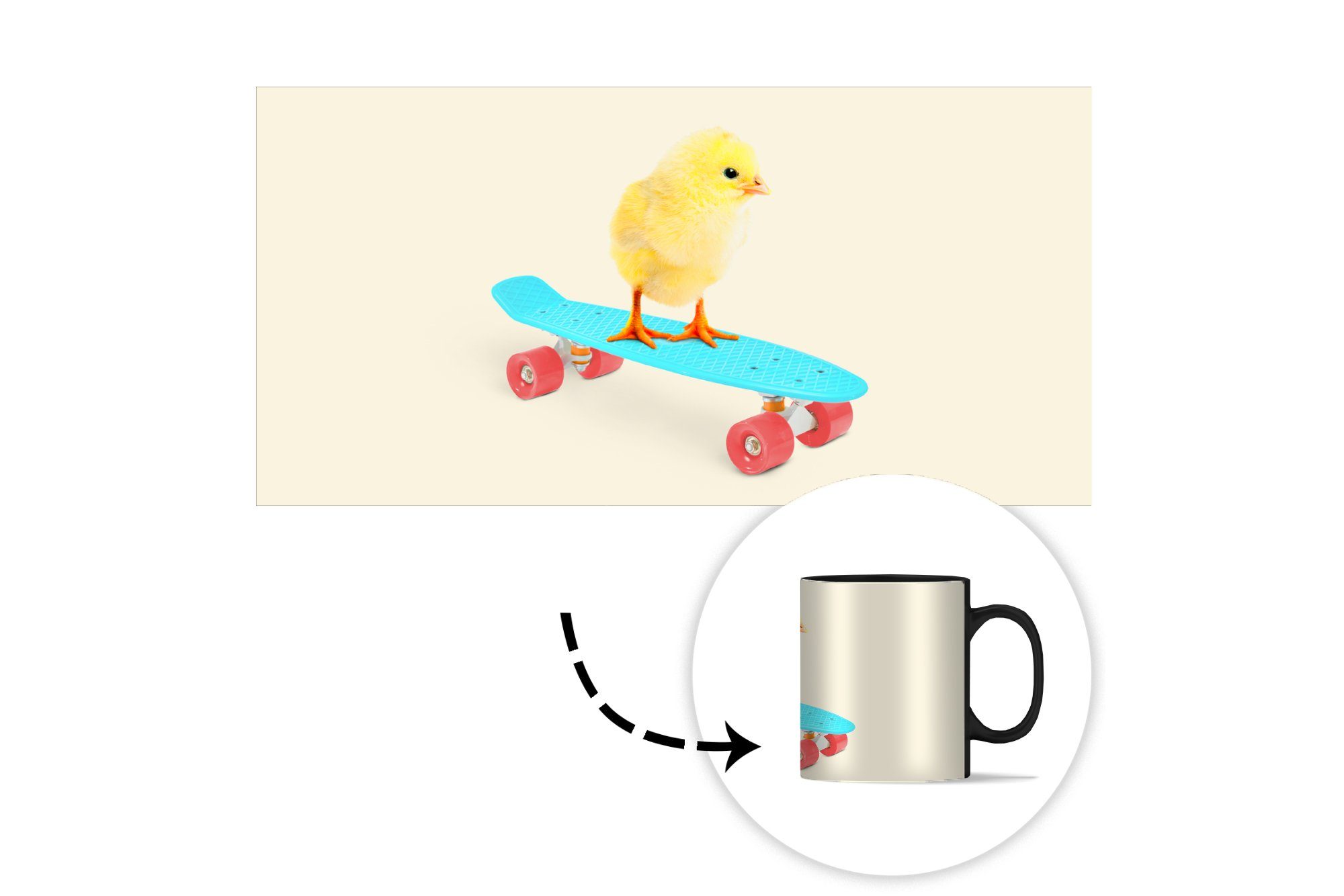 Tasse Teetasse, Gelb Blau Küken - MuchoWow Farbwechsel, Skateboard Geschenk Zaubertasse, - - Tiere, - Keramik, Kaffeetassen,