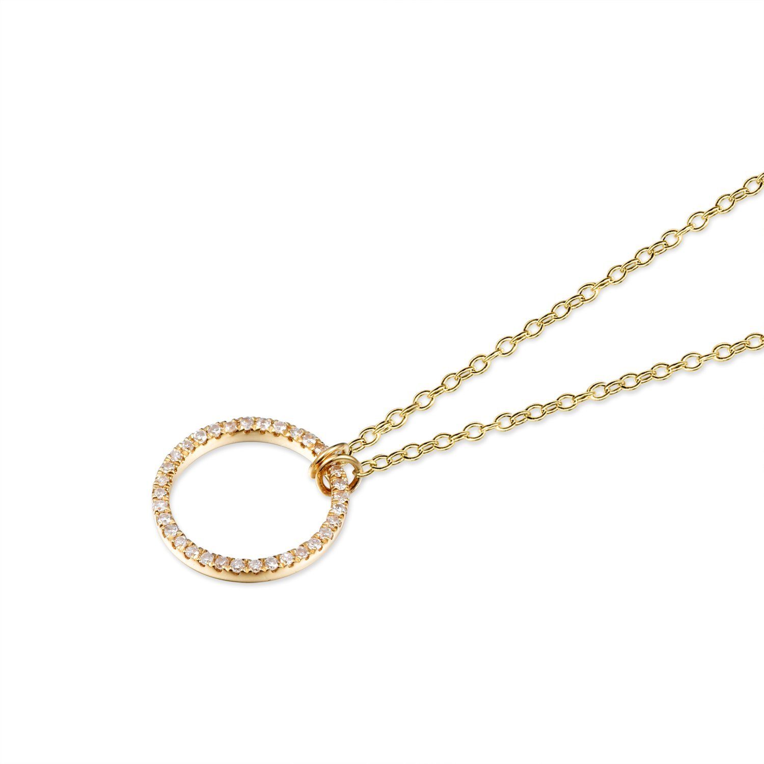 Stella-Jewellery Collier 750er 18K Gelbgold Collier mit Diamant Kreis (inkl. Etui), Diamanten Kreis Ankerkette Brillant