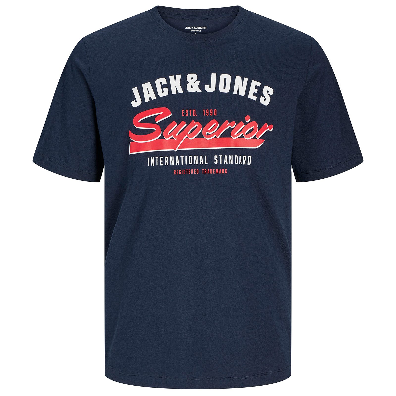 Rundhalsshirt Jack&Jones XXL T-Shirt dunkelblau Logoprint JJELOGO