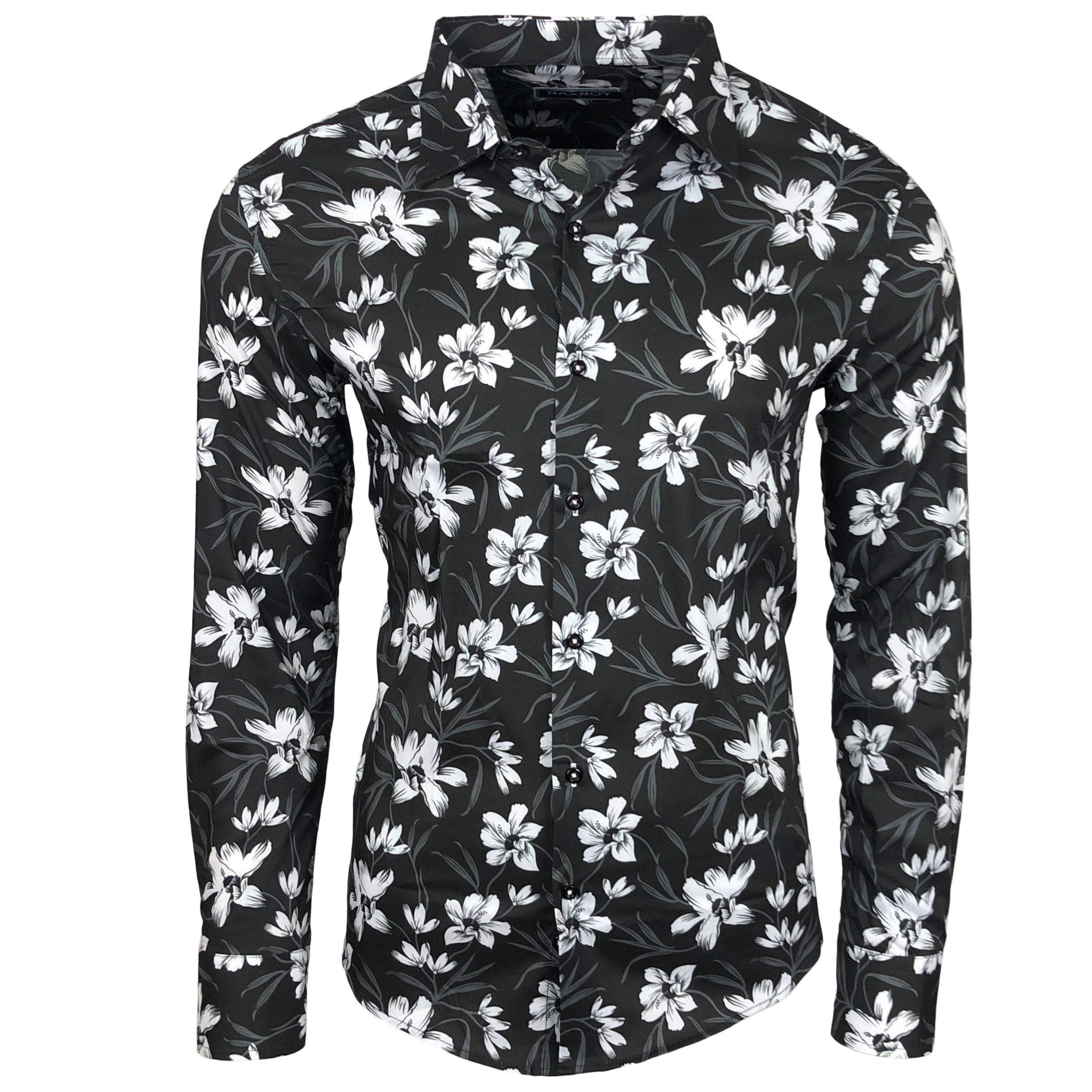Baxboy Langarmhemd Baxboy Herren Hemd Freizeitshemd Langarm Blumen Casual S günstig online kaufen