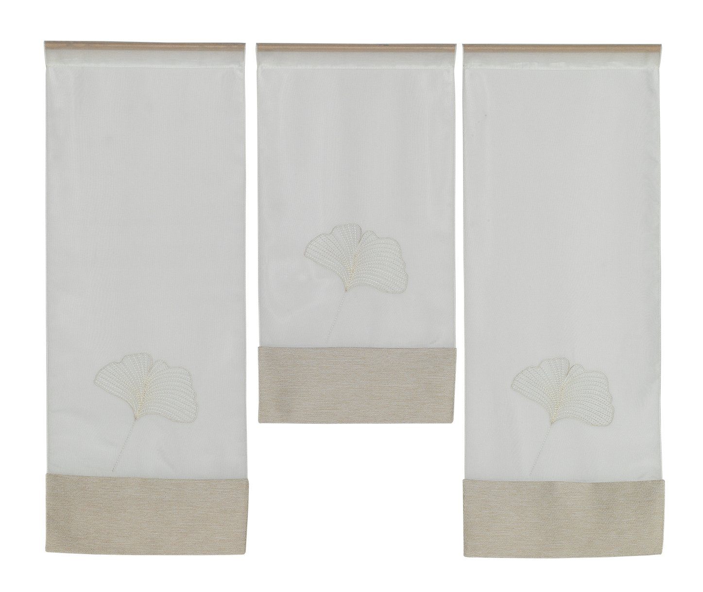 Scheibengardine Design Mini Set, weiß beige, 4021-01, Clever-Kauf-24, (3 Ginkgo Stangendurchzug transparent Flächenvorhang St)