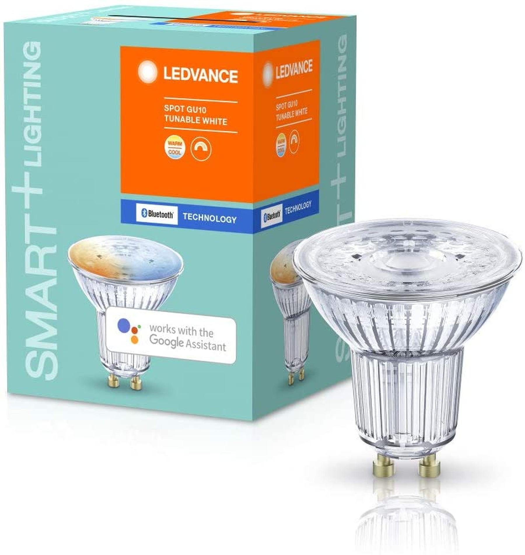 Ledvance LED-Leuchtmittel SMARTEplus LED Reflektorlampe 45° Bluetooth GU10 Spot Strahler 4er, GU10, 4 St., Warmweiß bis Kaltweiß, 2.700-6.500 K, Lichtfarbe änderbar (2700-6500K)