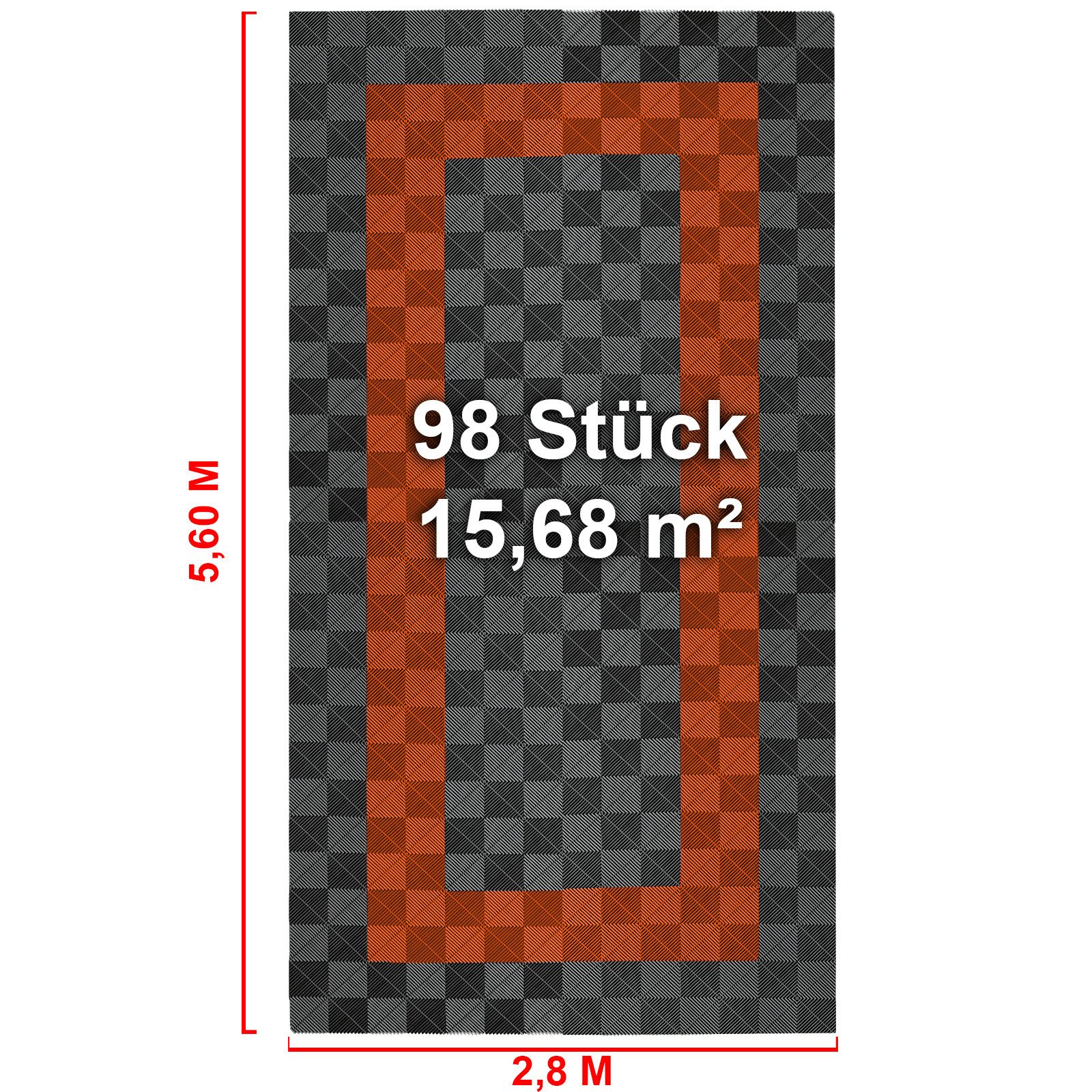 Tenzo-R Bodenfliese Performance Garagenboden Floor 2,8mx5,6m Grau Orange Set3, grau/orange