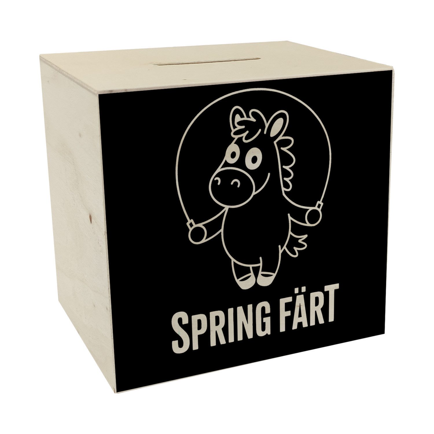 speecheese Spardose Spring Färt Spardose aus Holz Pferd mt Springseil Cartoon