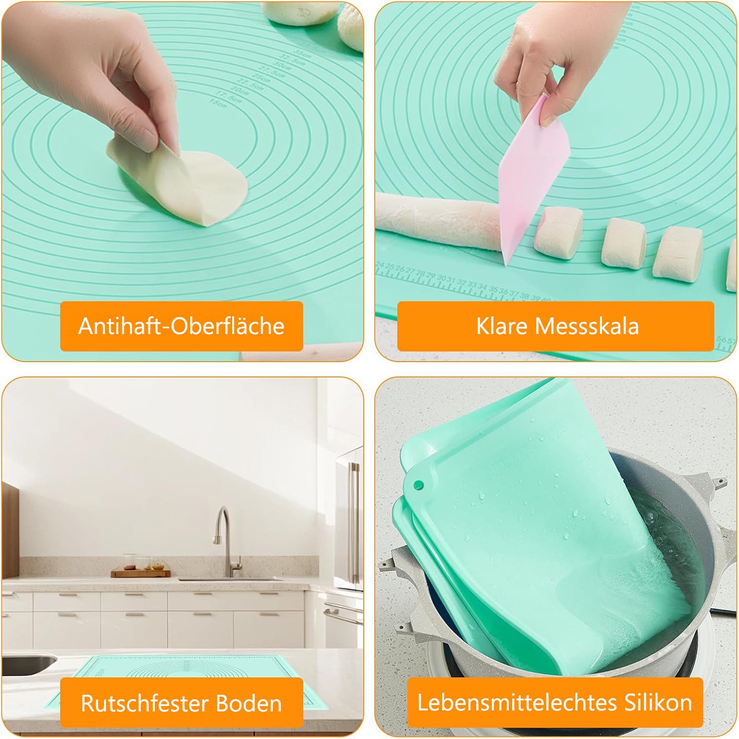 Venkuber Back-Set Backunterlage zum Teig Ausrollen, Rutschfeste Teigmatte Knetmatte