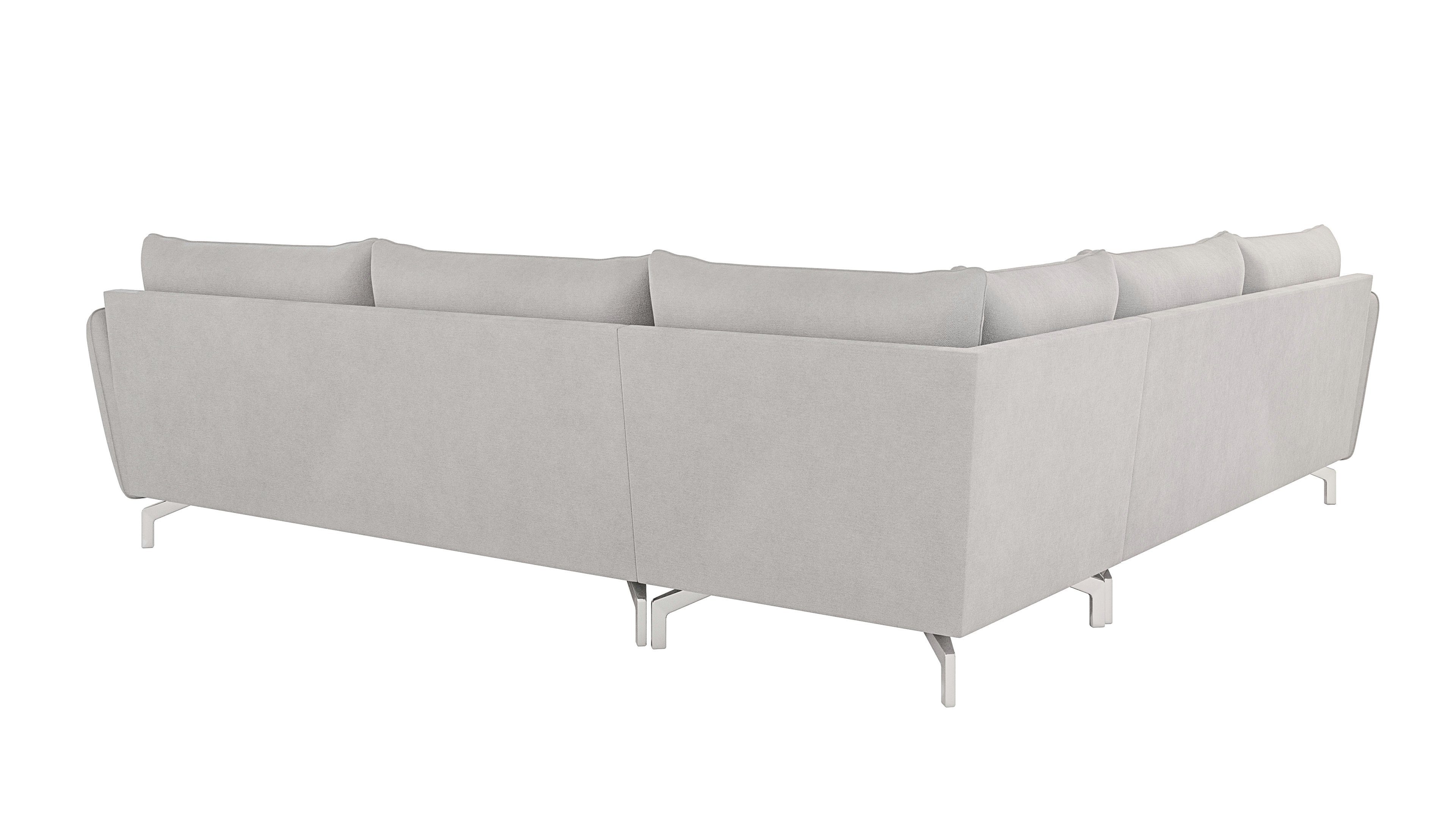 S-Style Möbel Ecksofa Modernes Benita mane Füßen, rechts links Wellenfederung mit oder mit bestellbar, Silber Metall