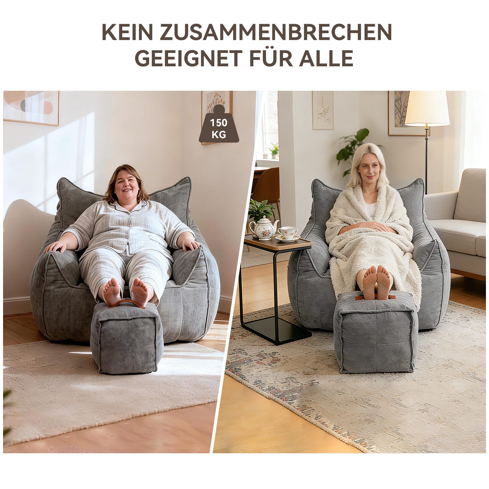 Puluomis Sitzsack Puluomis Riesen Sitzsack mit Fußhocker XXL, Beanbag Sofa 95 x 100 cm (Set)