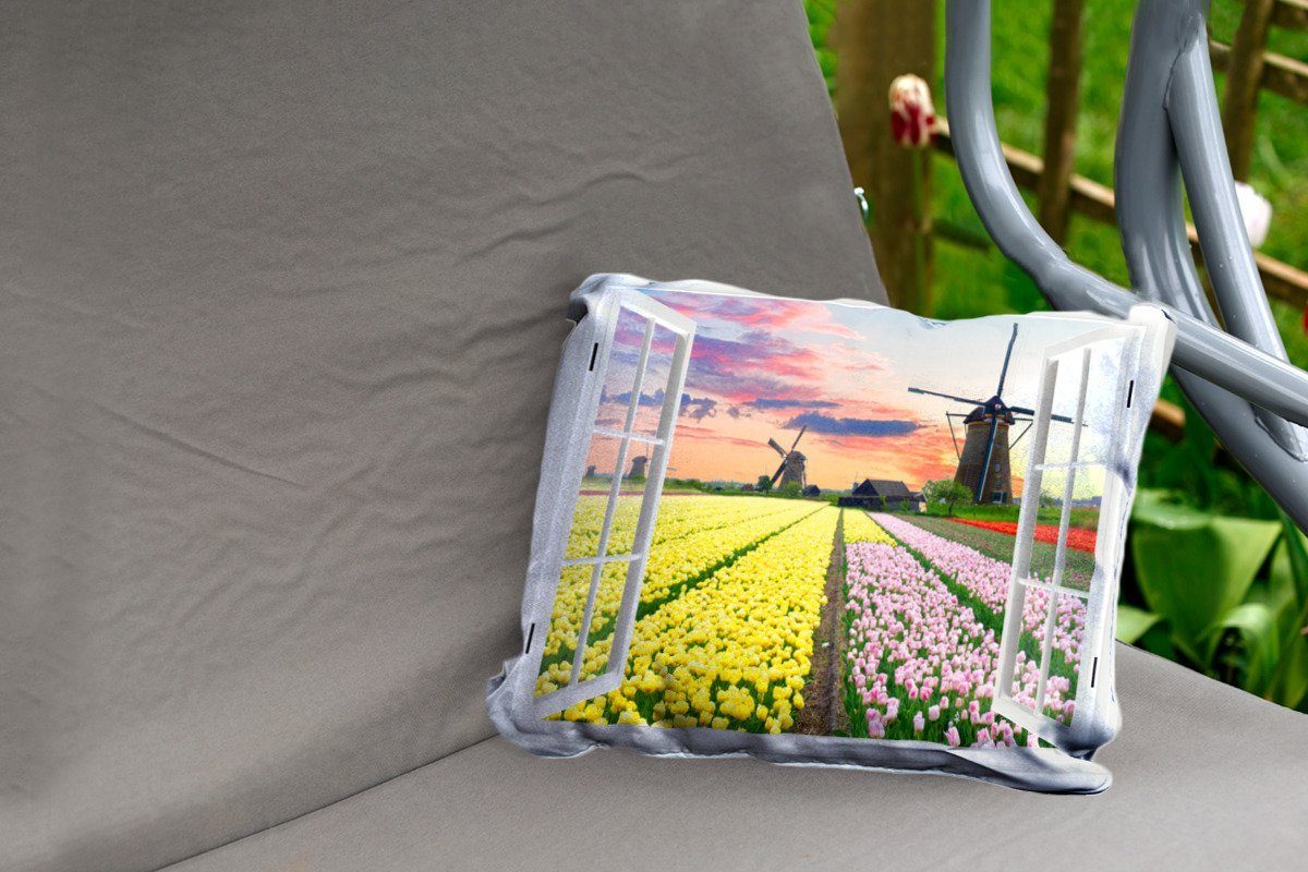 - Polyester, Outdoor-Dekorationskissen, Aussicht Kissenhülle Dekokissenbezug, MuchoWow - Sonnenuntergang Tulpen, Dekokissen