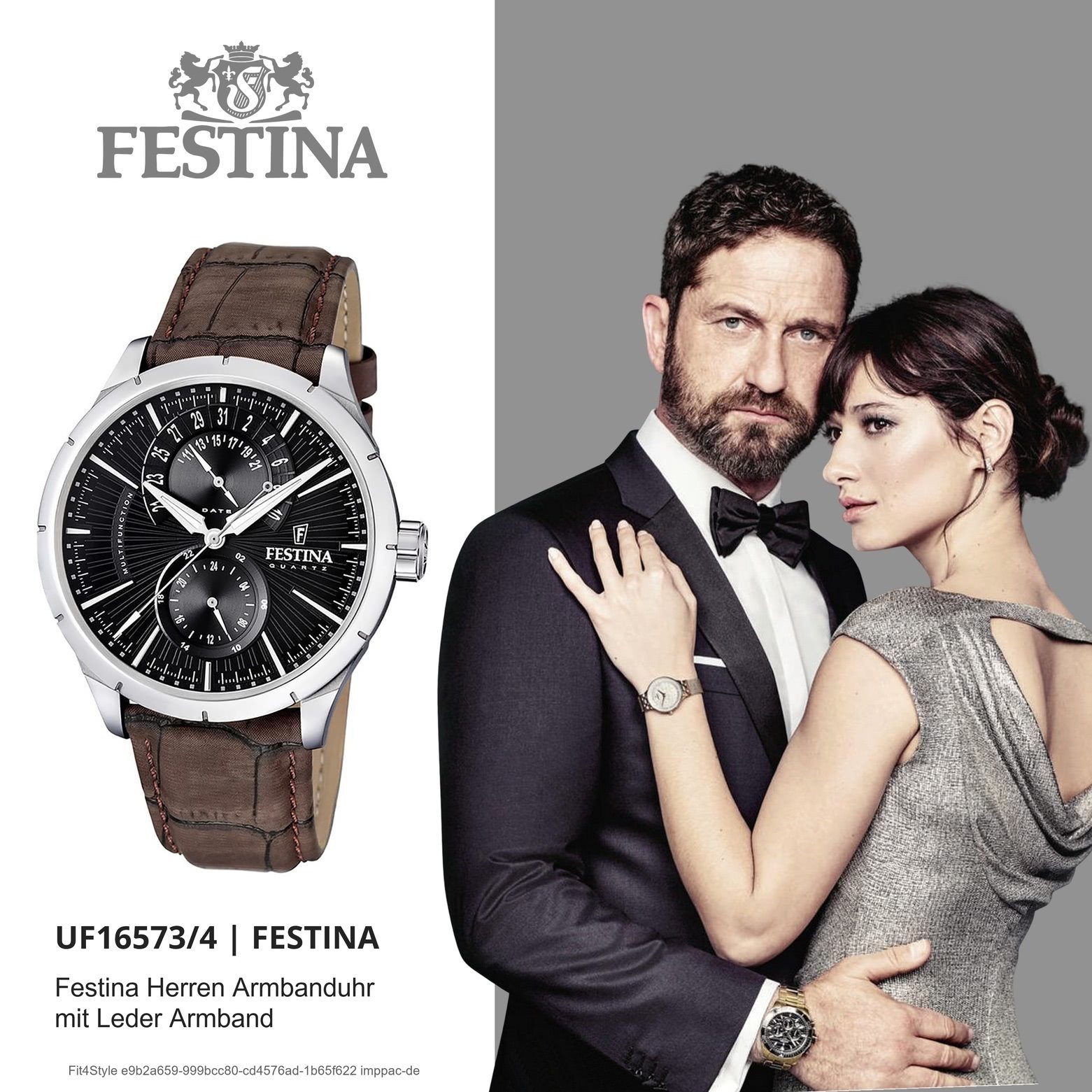 braun-schwarz Armbanduhr rund, Elegant Festina Uhr Lederarmband Herren Herren UF16573/X schwarz Festina Multifunktionsuhr F16573/X,