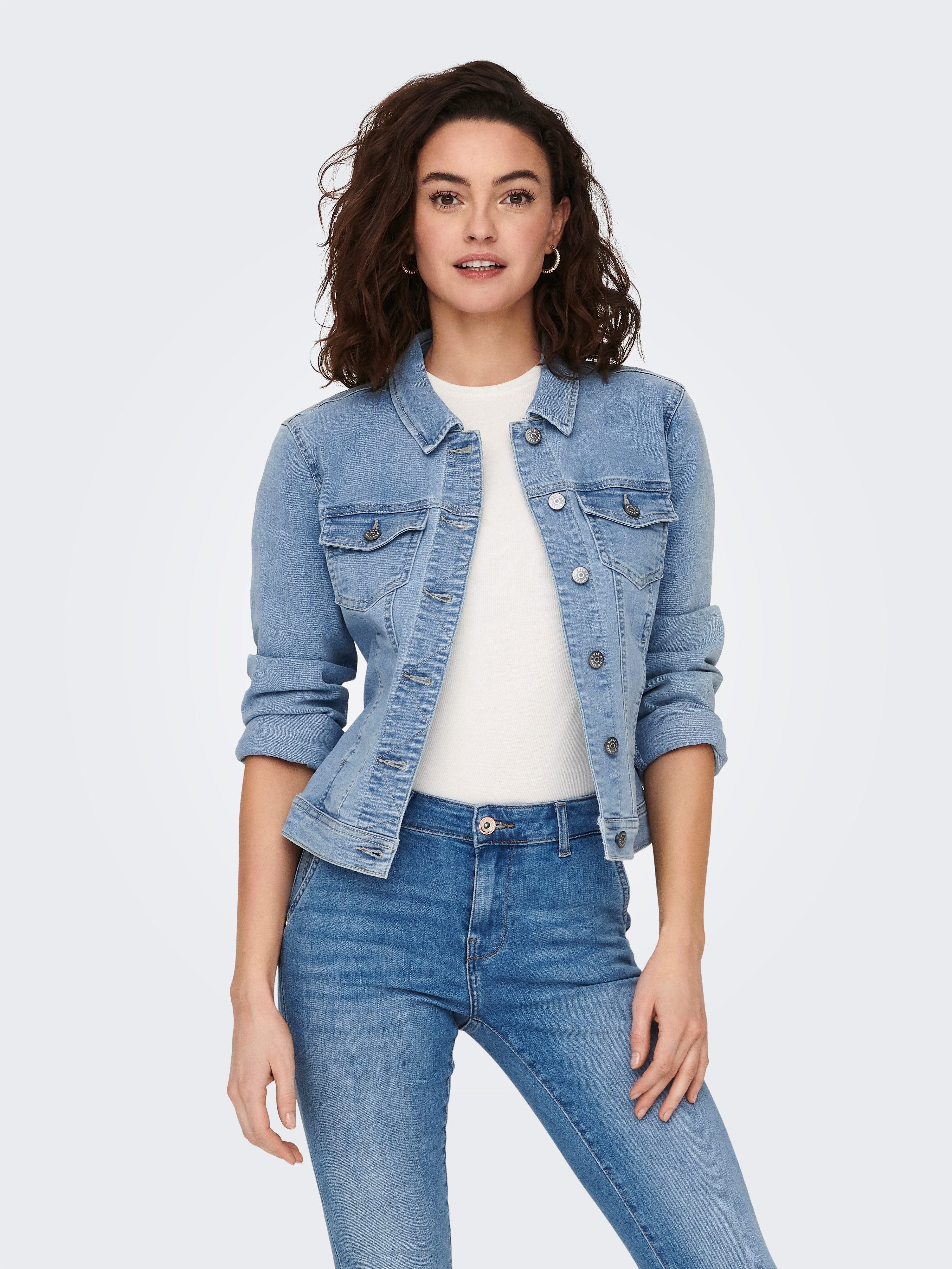 ONLY Jeansjacke ONLWONDER – Jeansjacke mit Teilungsnähten und Stretch sehr figurbetont, casual, Denim, Baumwollmischung, Brusttaschen