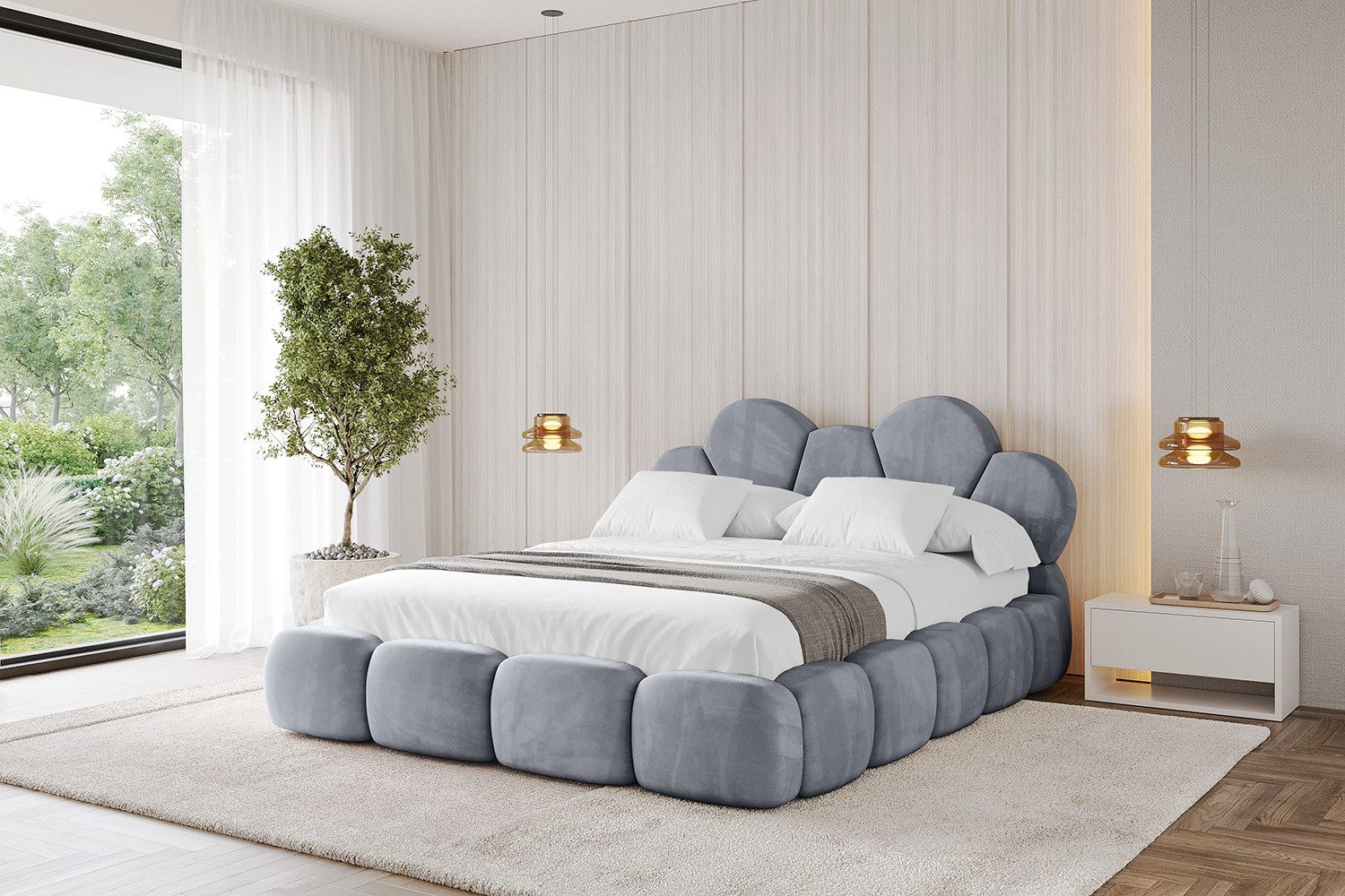 ALTDECOR Polsterbett LANA (Polsterbett mit Bettkasten und Lattenrost, Boxbett ohne Matratze), Doppelbett mit Stauraum, Bett mit Kopfteil