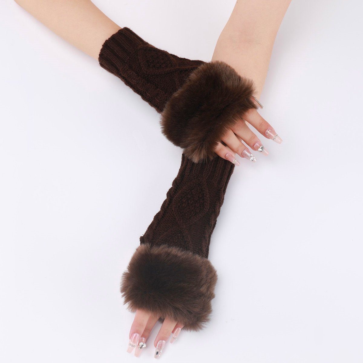 Jormftte Fingerlose Damen Armstulpen Handschuhe,Winter frauen Für Fingerlos Kaffee Strickhandschuhe