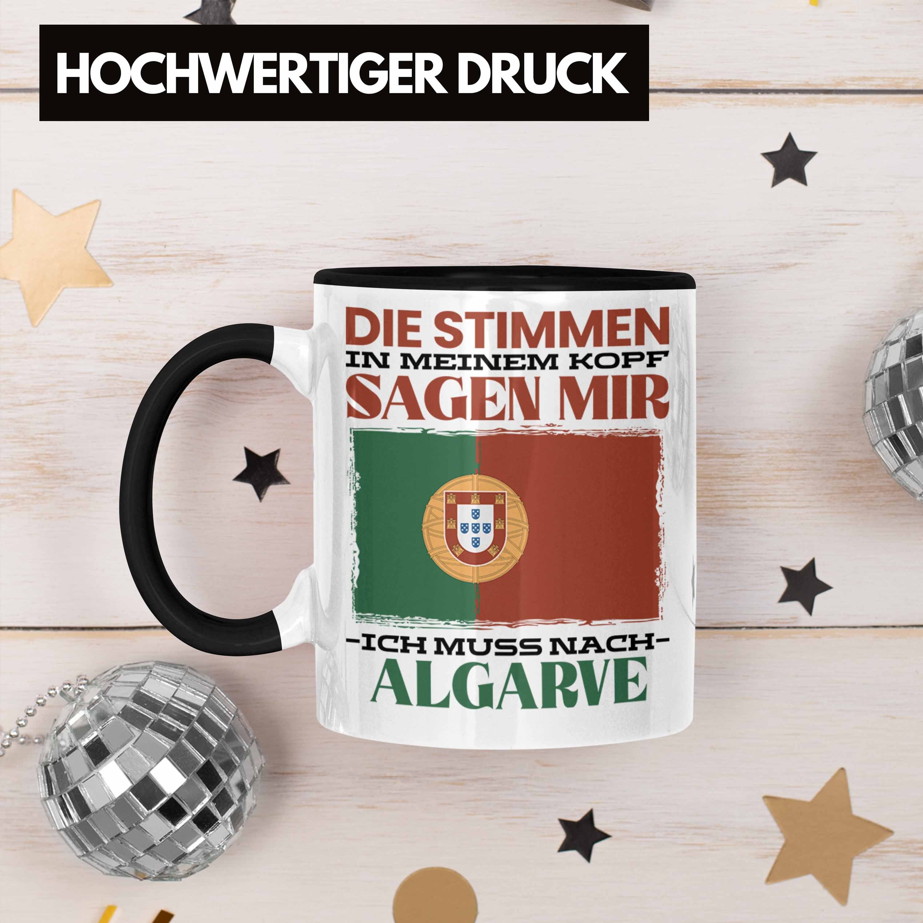 Schwarz Trendation Geschenk Tasse Urlaub Tasse Gesc Trendation Portgual Spruch Algarve - Heimat