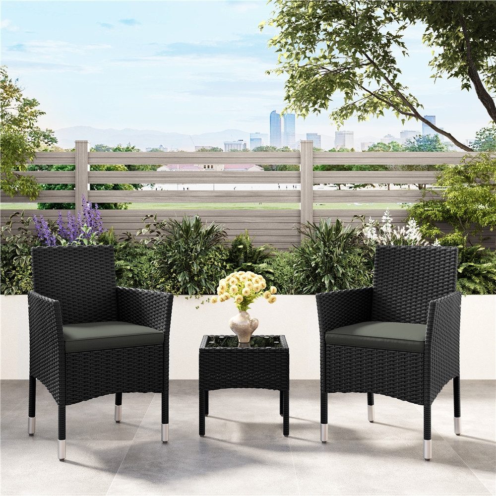 Yaheetech Gartenstuhl 2er-Set Balkonstuhl aus PE-Rattan mit Gepolsterten Kissen, Wetterfester Handgewebter Terrassenstuhl bis 136 kg Belastbar