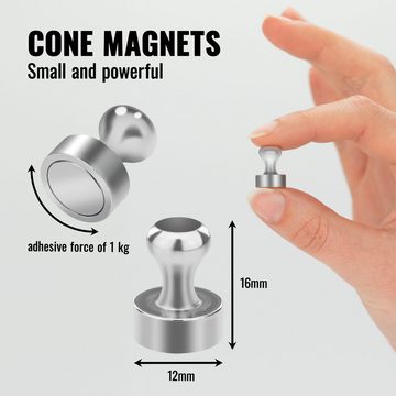 Poppstar Magnethalter (24-St), Poppstar 24x Kegelmagnet (12x16mm, stark, Haftkraft 1 Kg), silbern