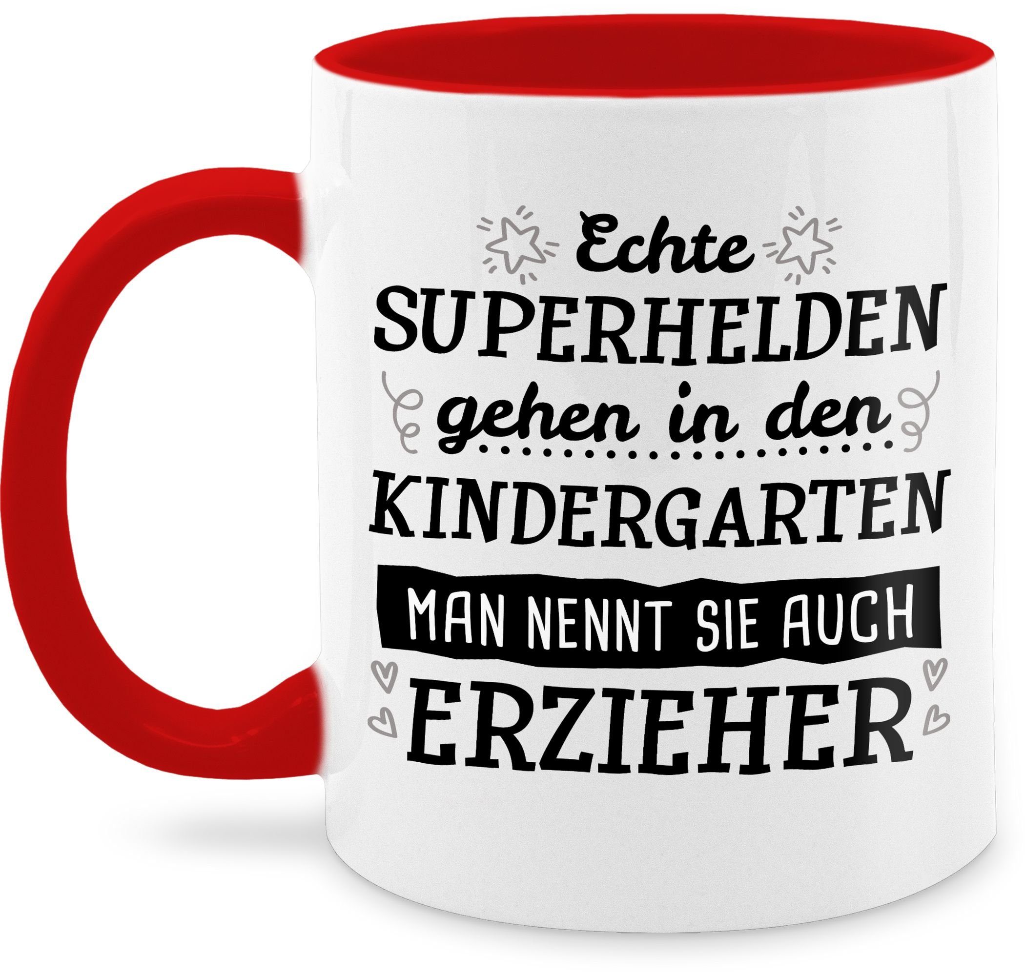 Shirtracer Tasse Kaffeetasse Job - den Erzieher, Echte in Superhelden Rot 1 Kindergarten Geschenk Keramik, gehen