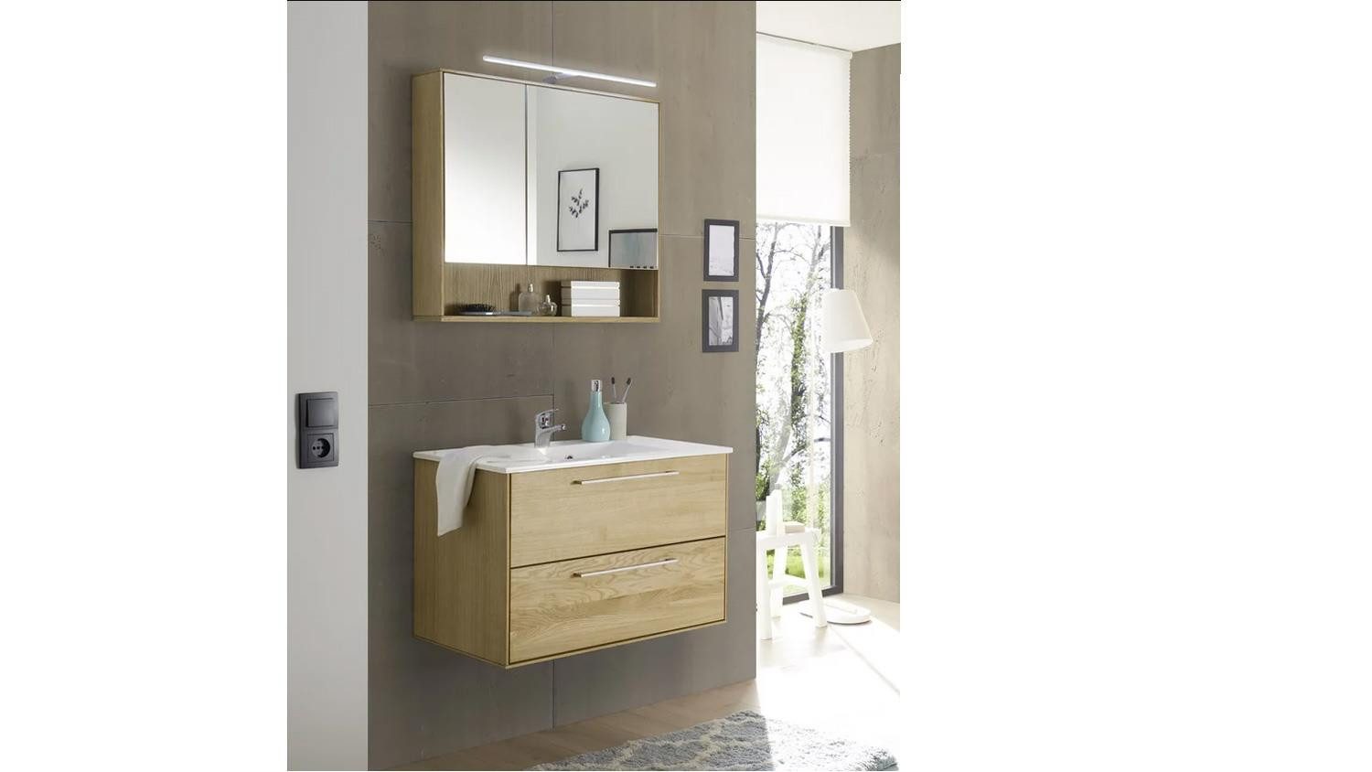 Bega Consult Badezimmer-Set Badezimmer Set Yukon Eiche teilmassiv mit LED 2-teilig