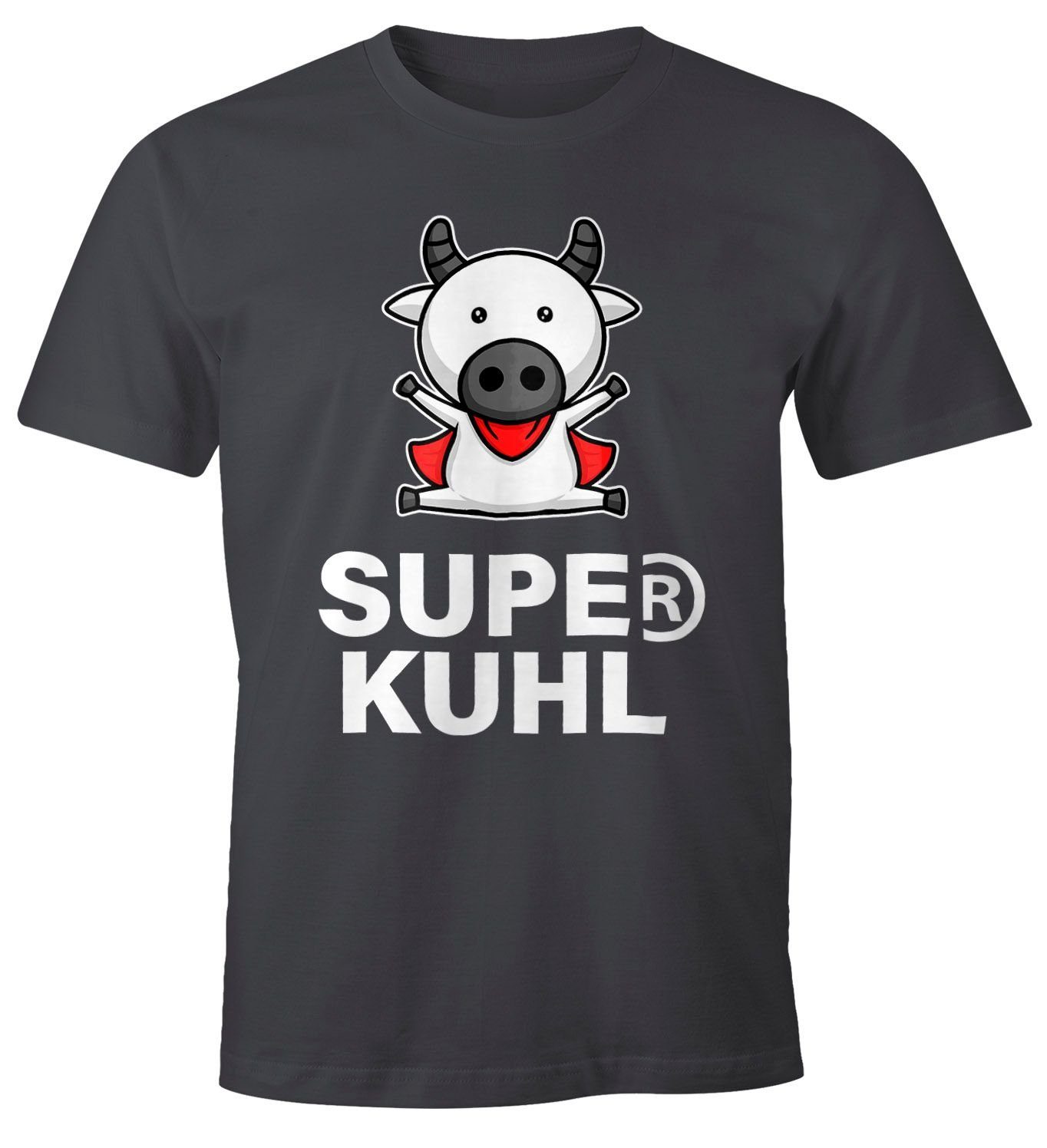 MoonWorks Print-Shirt Lustiges Herren T-Shirt Tier-Motiv Super Kuhl Kuh Fun-Shirt Moonworks® mit Print grau