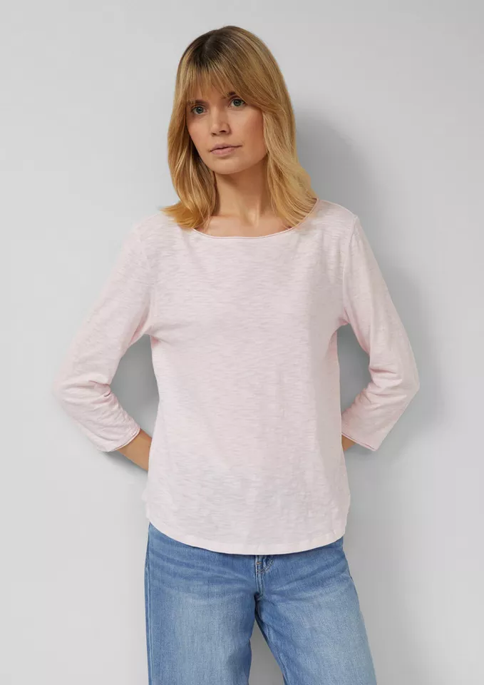 s.Oliver 3/4-Arm-Shirt T-Shirt Shirt mit Flammgarnstruktur und 3/4-Ärmeln