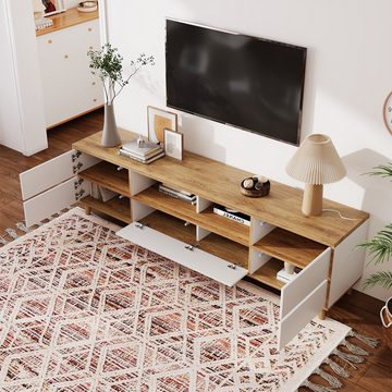 XDeer TV-Schrank TV-Tisch TV-Ständer Wohnzimmermöbel in Weiß und TV-Ständer, (Holzfarben Lowboard Fächern und Türen im natürlichen)