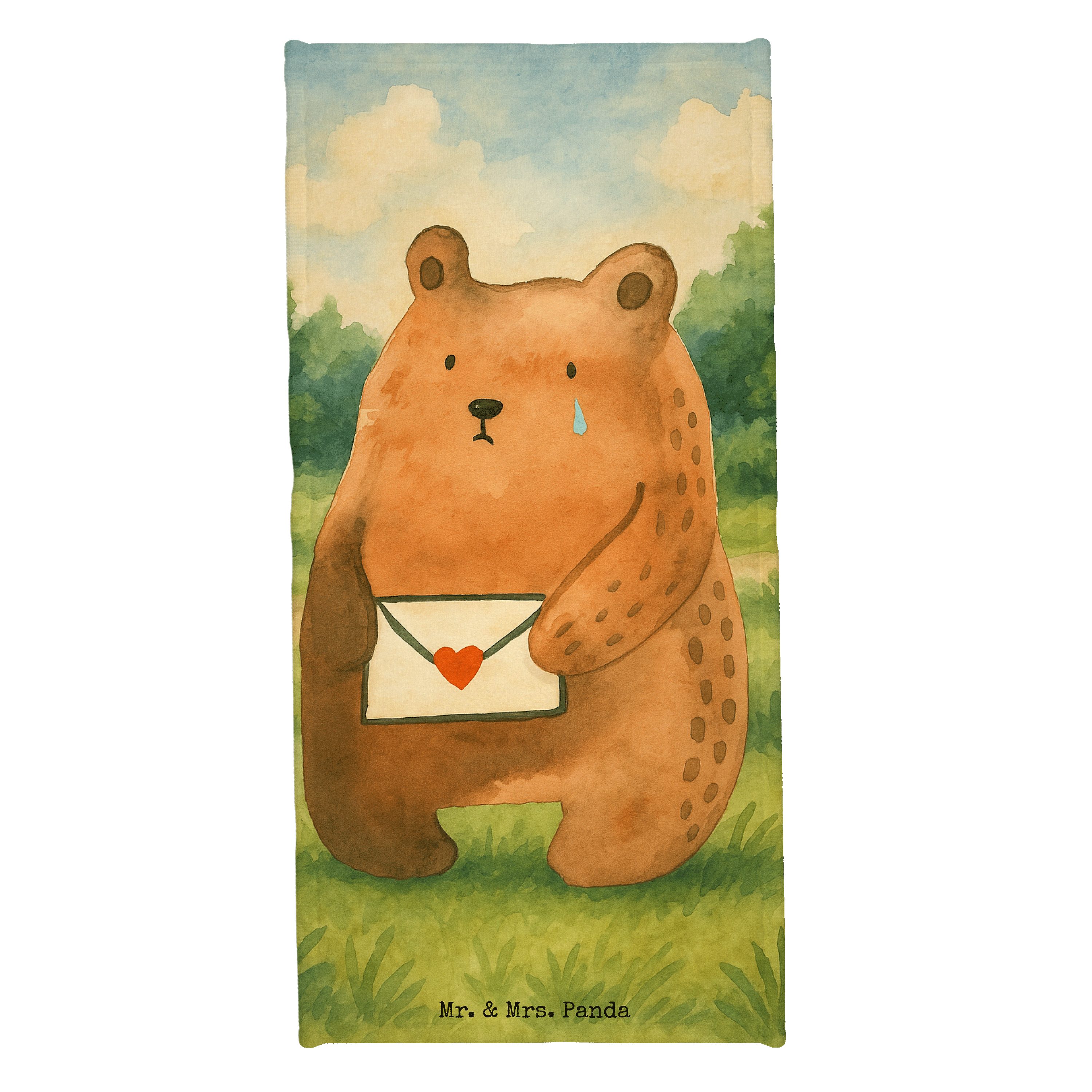 Mr. & Mrs. Panda Handtuch Bär Vermissen Design, Badehandtuch, Weiß, Verreist, Reisehandtuch, Du, Kunstfaser (Packung, 1-St)