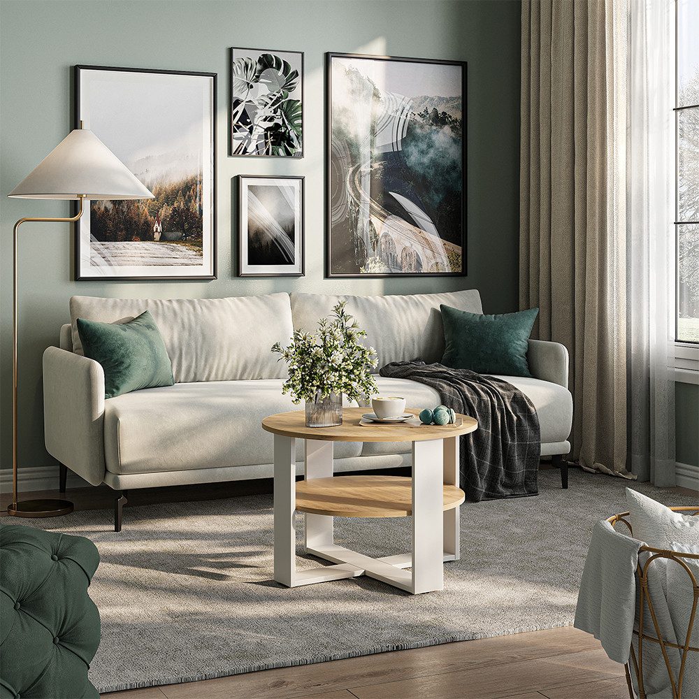 Vicco Couchtisch Romeo, Weiß/Artisan-Eiche, 68 x 68 cm