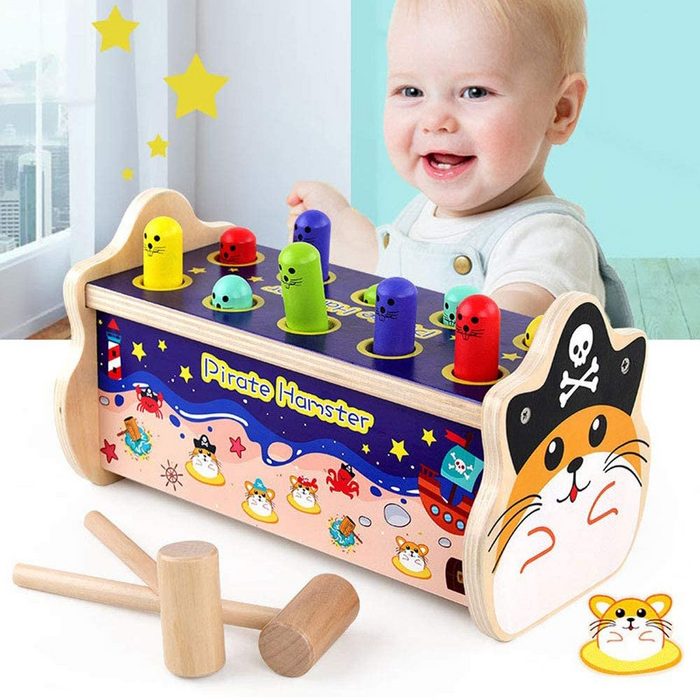 Arkmiido Lernspielzeug Holzhammer Spielzeug mit 2 Schlägeln Pädagogisches Holzspielzeuggeschenk für Kleinkinderbabys