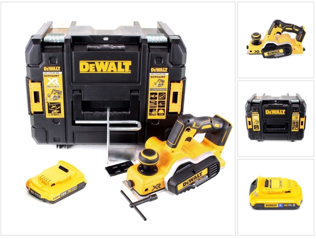 DeWalt Elektrohobel DCP 580 NT Akku Hobel 18V 82mm + 1x Akku 2,0Ah + TSTAK - ohne Ladeger