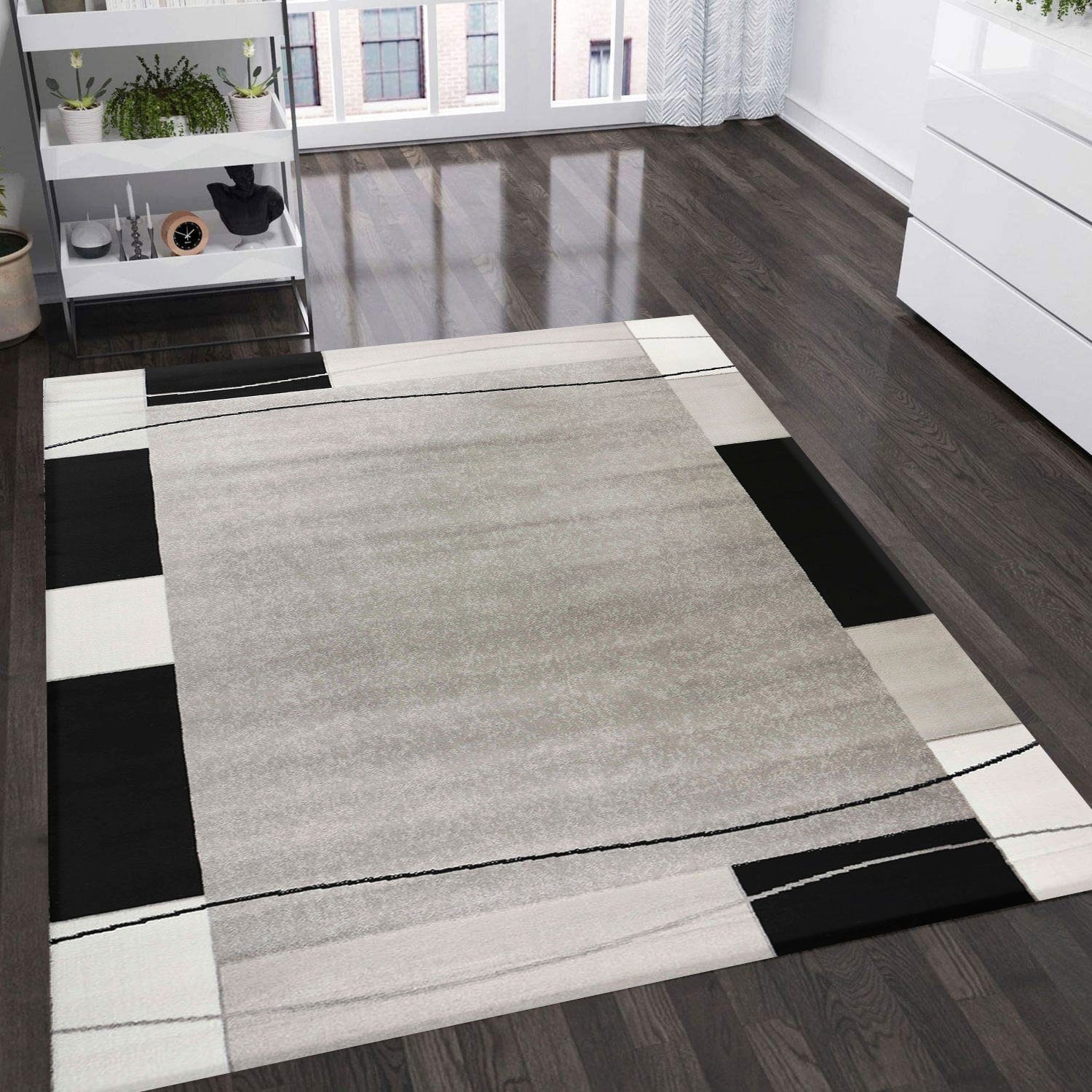 Vimoda Teppich Wohnzimmer geometrische Kurzflorteppich Braun & Grau, Rechte günstig online kaufen