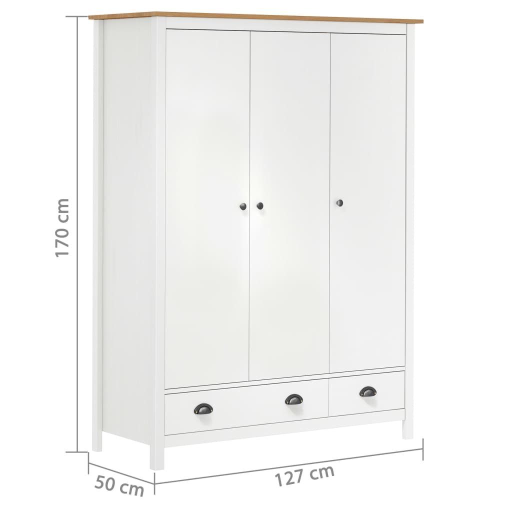 furnicato Kleiderschrank mit 3 cm Kiefernholz (1-St) Weiß Hill Türen 127x50x170