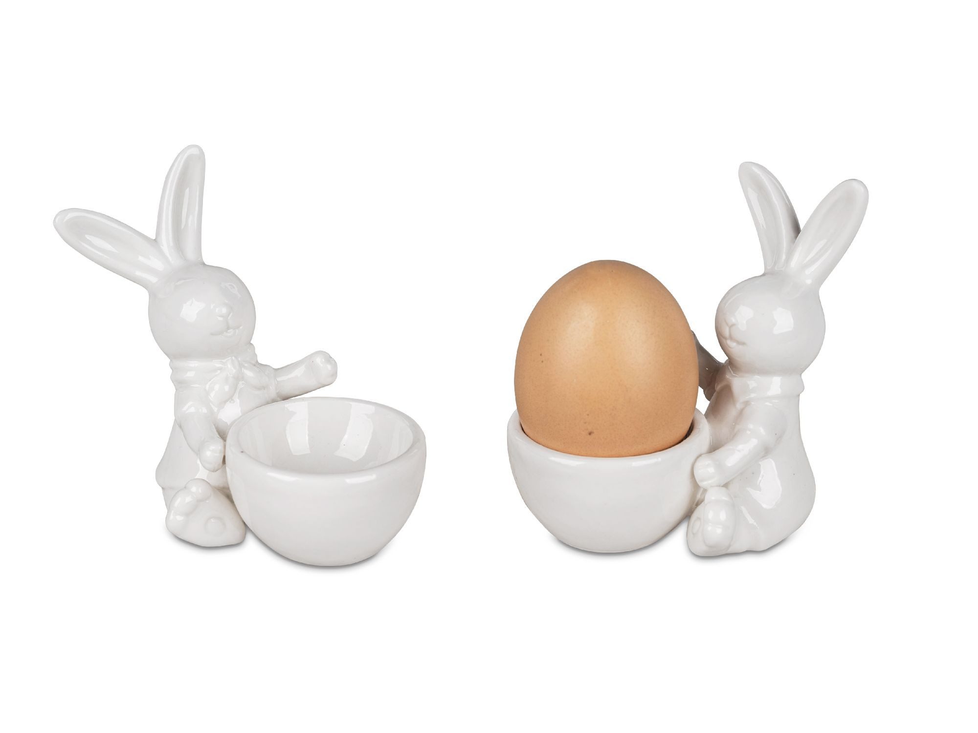 formano Eierbecher Osterzeit, Höhe: 9cm, Farbe: Weiß, Motiv: Hasen