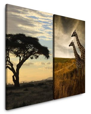 Sinus Art Leinwandbild 2 Bilder je 60x90cm Afrika Giraffen Pärchen Burkea Africana Natur Wildnis Safari