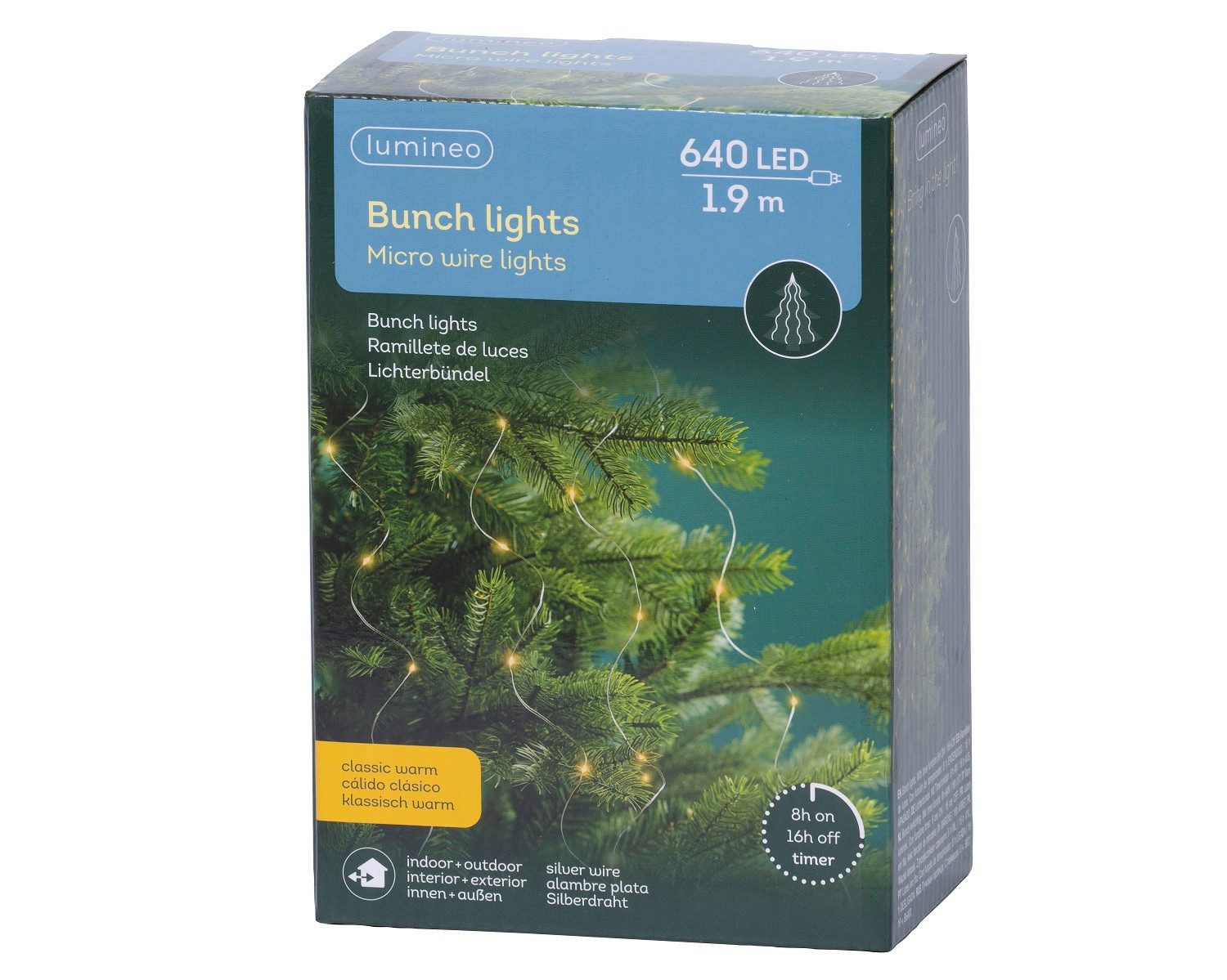 Lumineo LED-Lichterkette Lumineo Lichterbündel BUNCH LIGHTS 640 LED 1,9m klassisch warm, Silber, 32 Lichtstränge, Indoor/Outdoor, 8hTimer, Micro LED