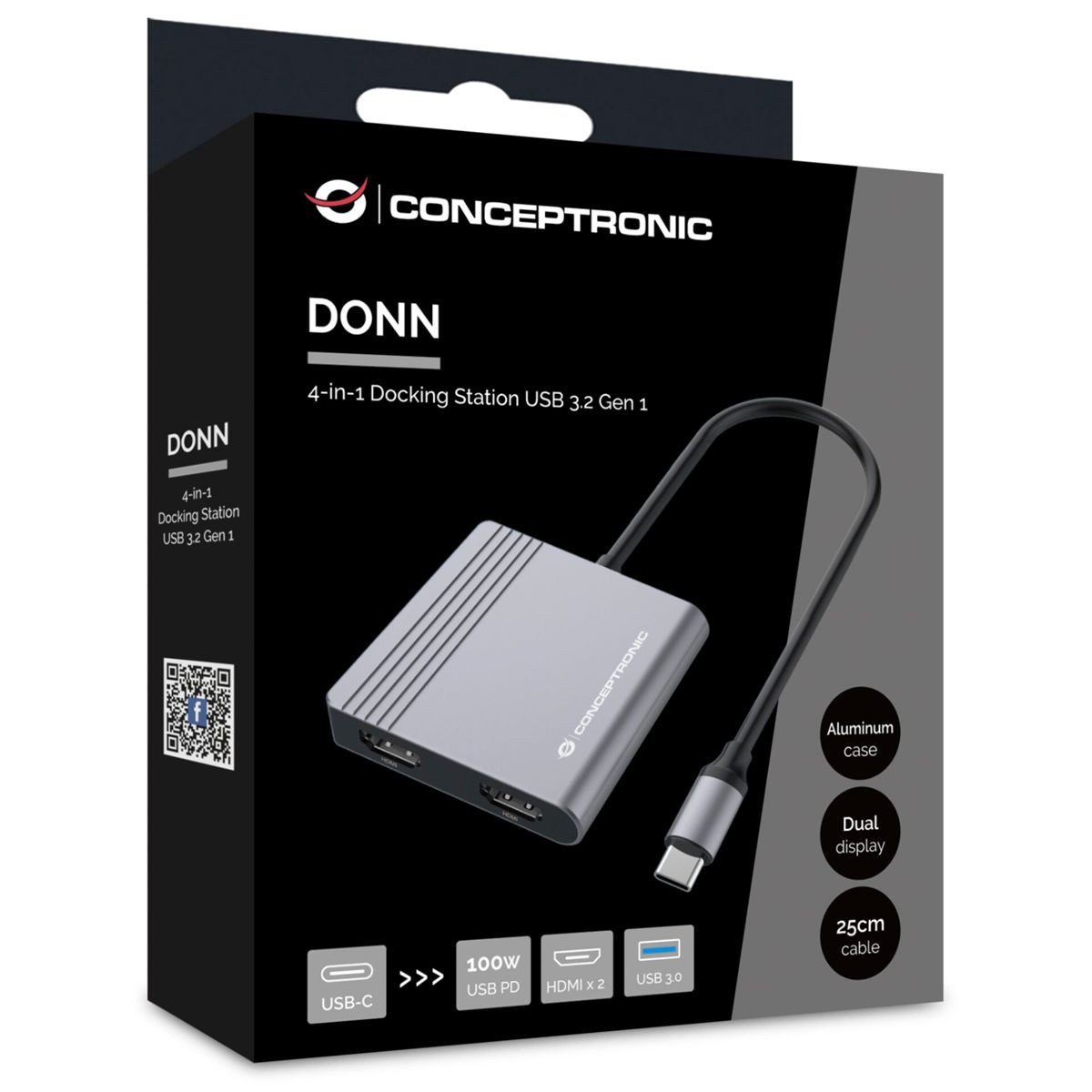 Conceptronic DONN13G 4-in-1 USB 3.2 Docking Netzwerk-Switch