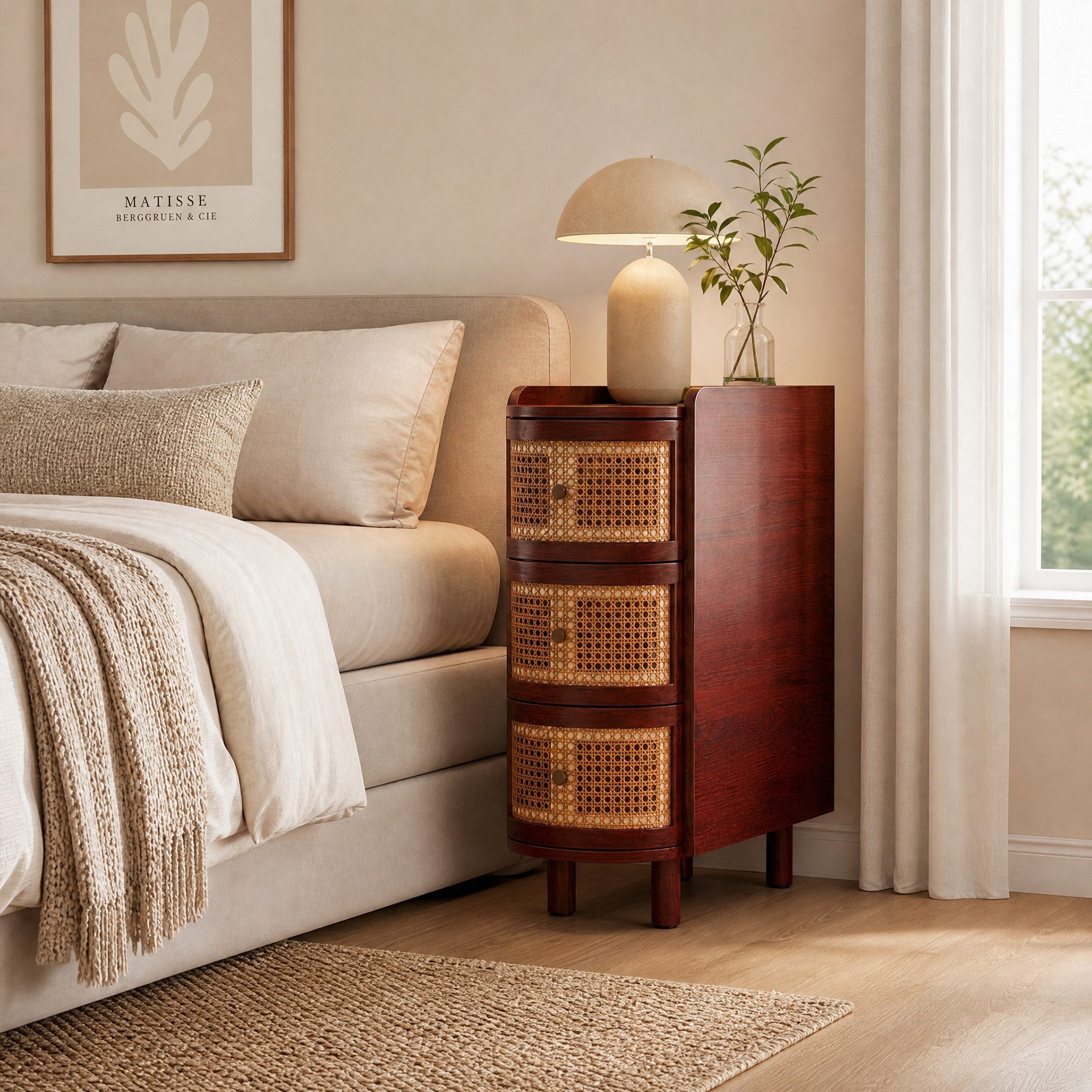 FUFU&GAGA Nachttisch schmal 26cm Rattan, Nachtkonsole für Boxspringbetten