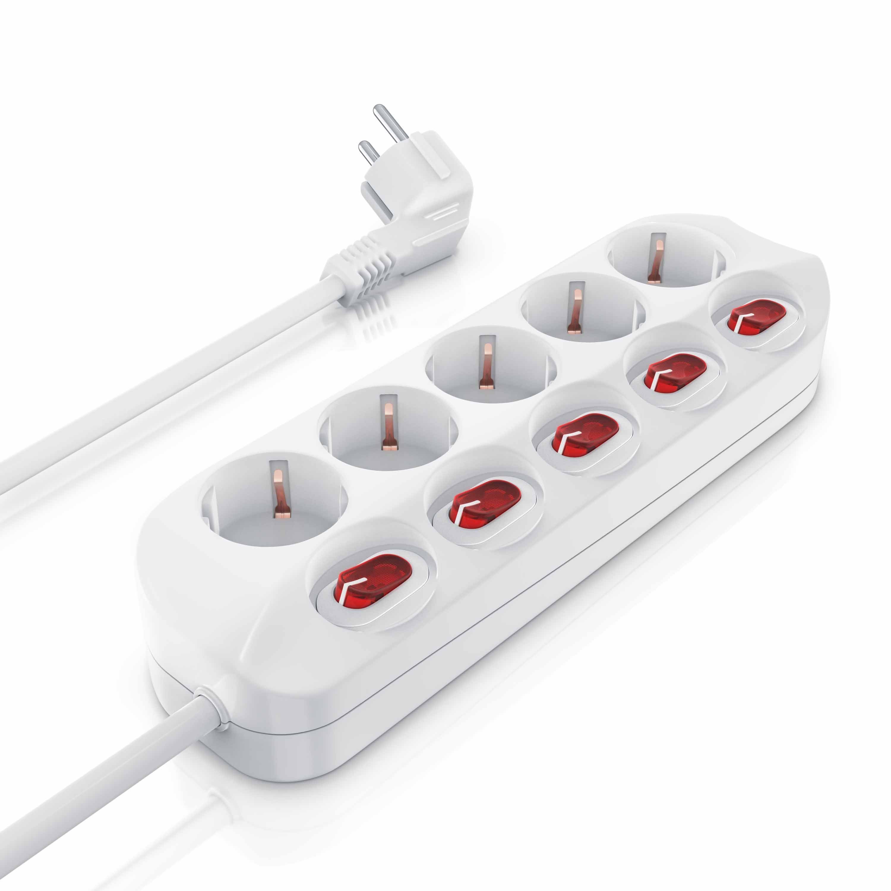 BEARWARE 5 Fach Mehrfachsteckdose mit EIN AUS Schalter, Netzkabel 1,5 m, IP20 Steckdosenleiste 5-fach (Ein-/Ausschalter, Schalterbeleuchtung, Schutzkontaktstecker, Kindersicherung, Überspannungsschutz, Kabellänge 1,50 m), Schutzkontaktsteckdosen mit max.