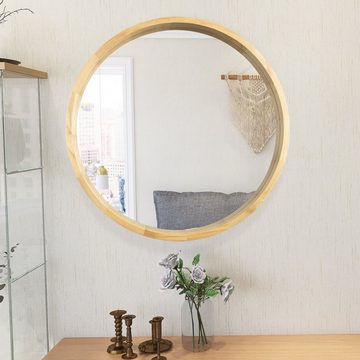 Flieks Badspiegel, Rund Spiegel mit Holz Rahmen, Glas Schminkspiegel 76.2cm