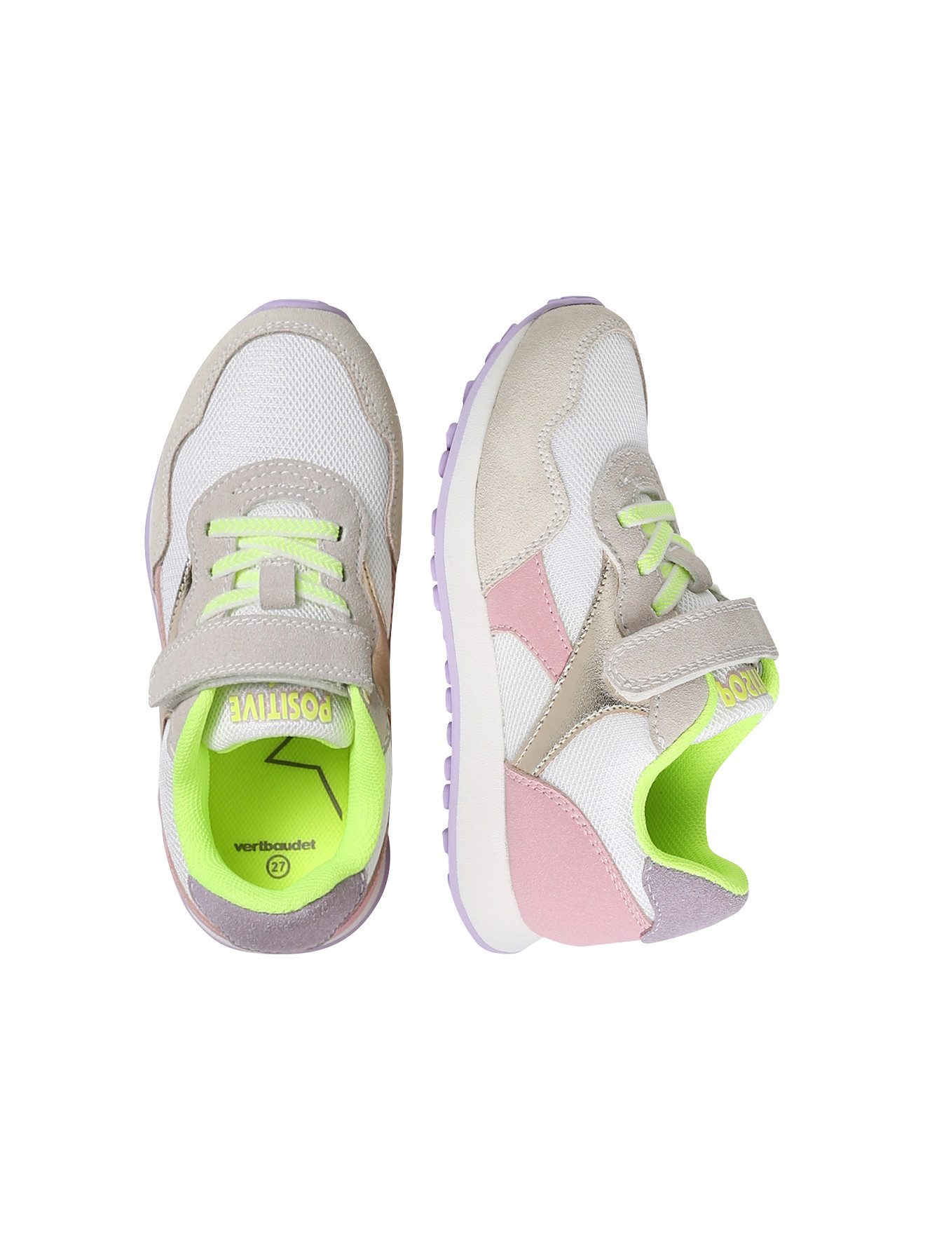 vertbaudet Mädchen Sneakers, Neon-Details Sneaker mit Klettverschluss und Schnürung