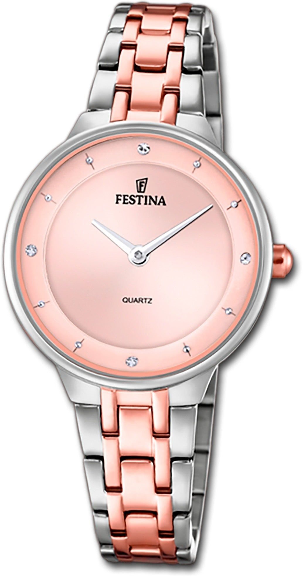 Festina Quarzuhr Festina Damenuhr Mademoiselle Uhr, Damenuhr Edelstahlarmband silber, rosé, rund, mittel (ca. 31mm)