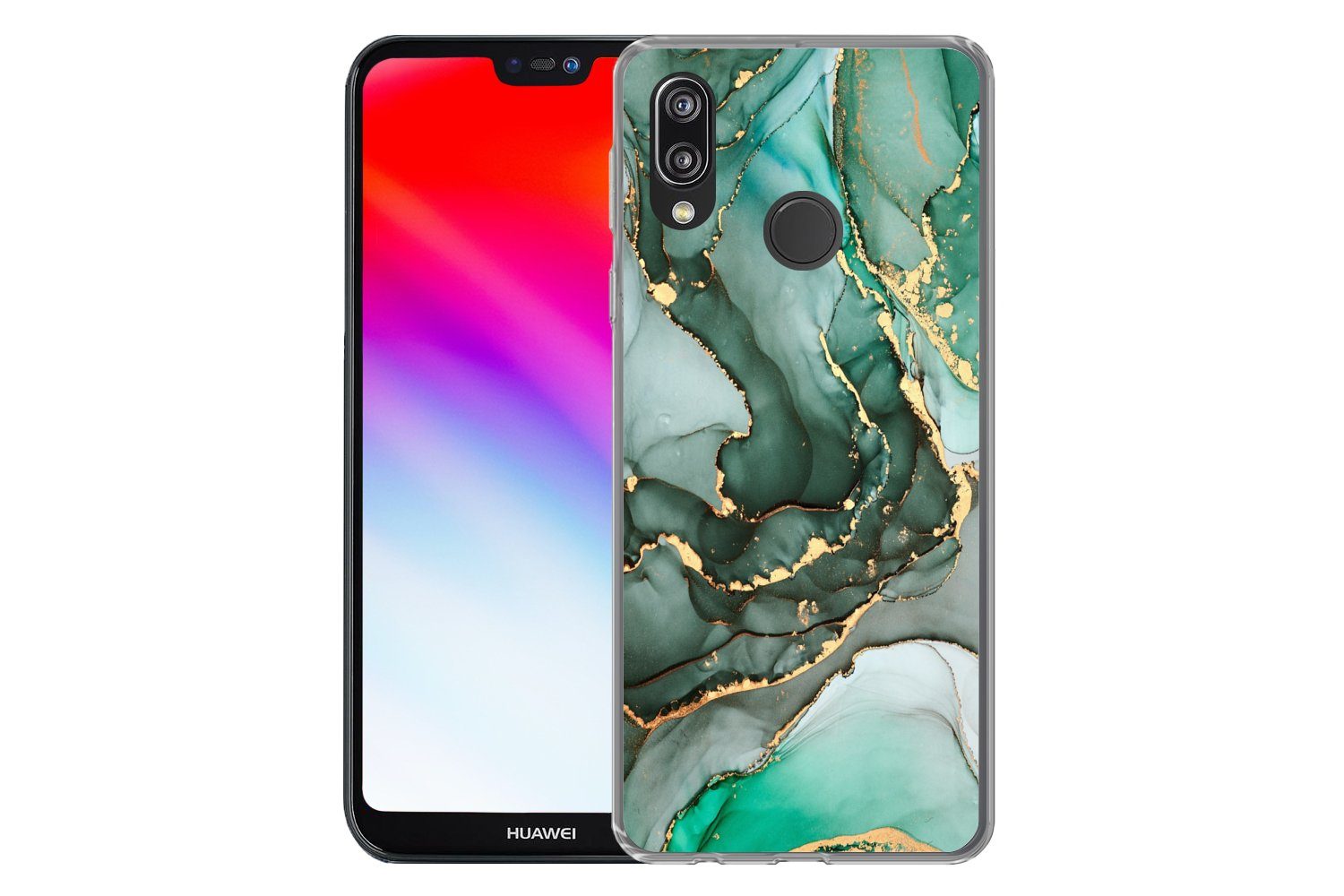 MuchoWow Handyhülle für Huawei P20 Lite (2020) Gold - Marmor - Grün - Luxus - Marmoroptik, Handy Case, Silikon, Bumper Case Dünn