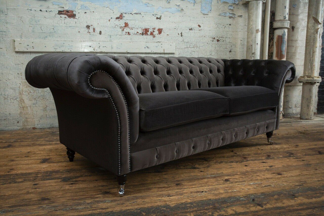 Chesterfield-Sofa mit Die Sitz Neu, Couch Textil Sitzer Sofa JVmoebel 3 Polster Rückenlehne Chesterfield Knöpfen. Dreisitzer