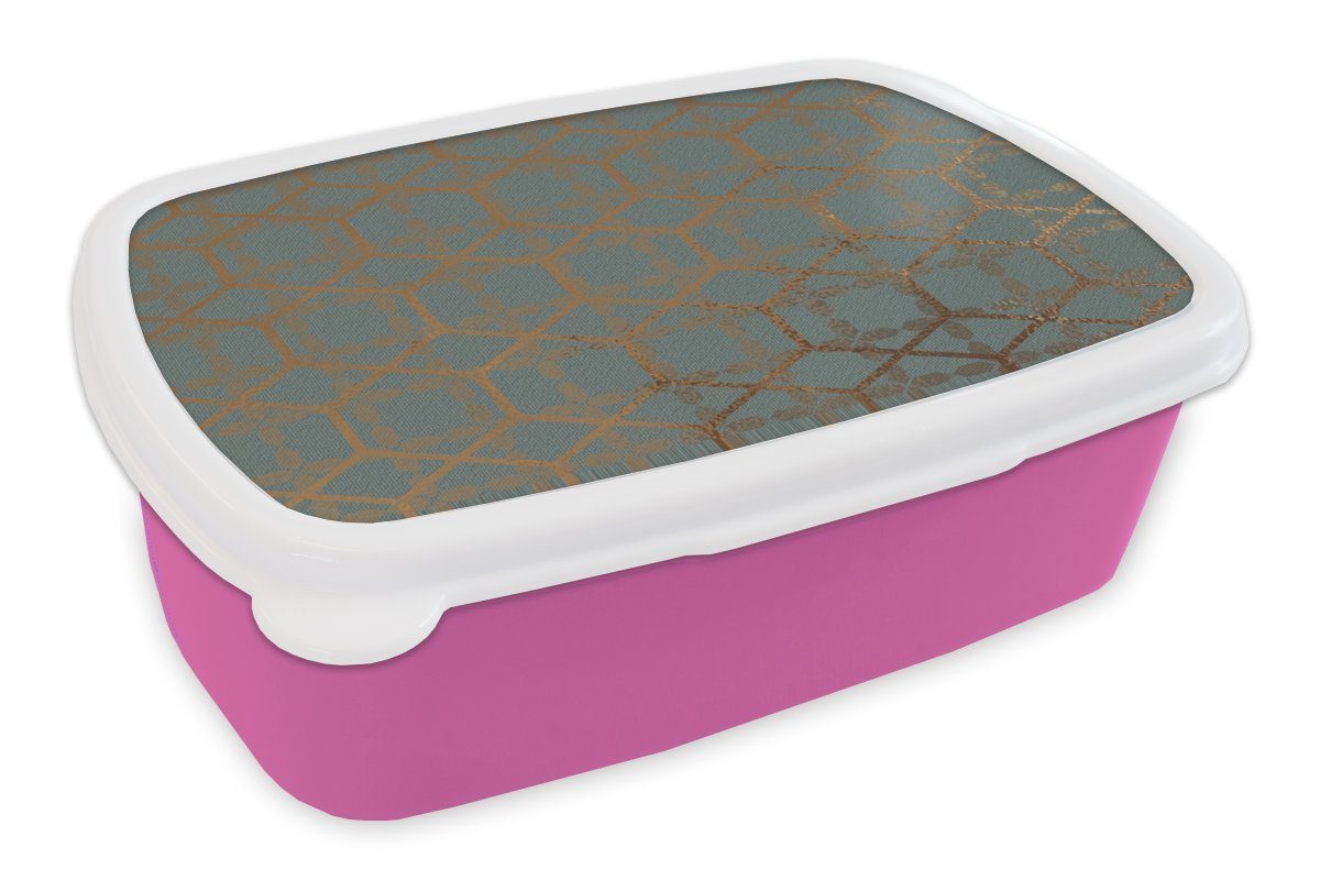 MuchoWow Lunchbox Muster - Gold - Türkis, Kunststoff, (2-tlg), Brotbox für Erwachsene, Brotdose Kinder, Snackbox, Mädchen, Kunststoff rosa