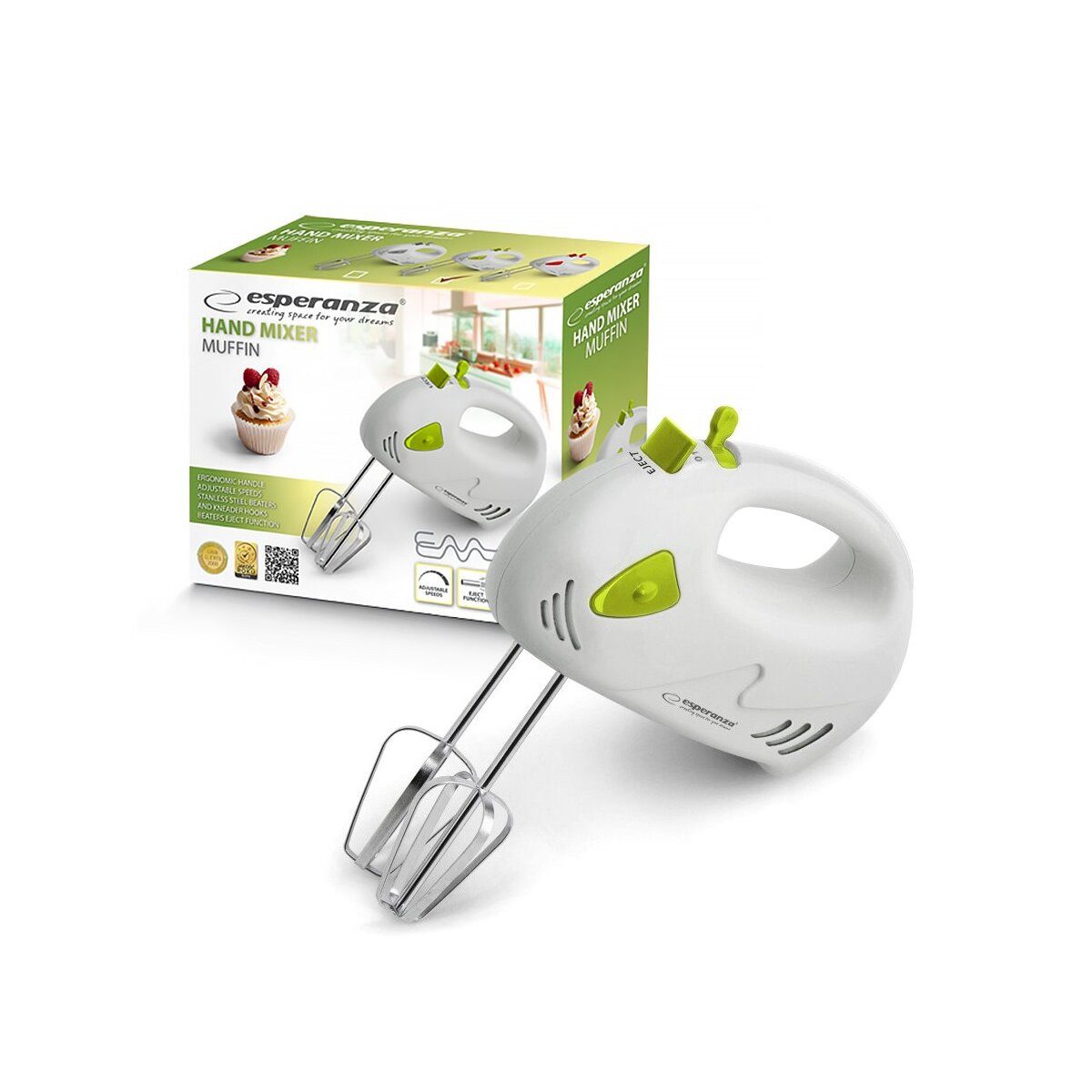 Esperanza Handmixer Esperanza Muffin Green Handmixer mit Edelstahl Rührbesen
