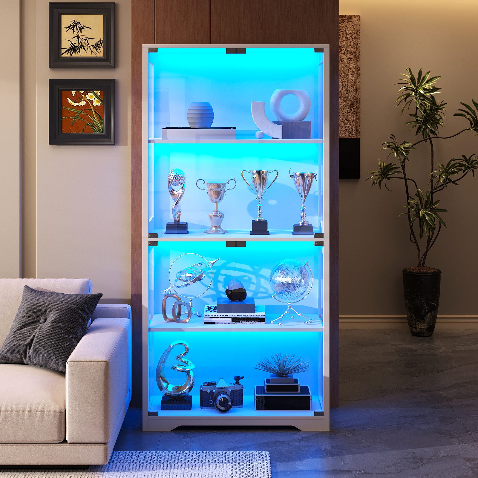 BROTTAR Glasvitrine mit LED 4 Ebenen Sensorsystem (1-St) 80×35×165cm, weiß