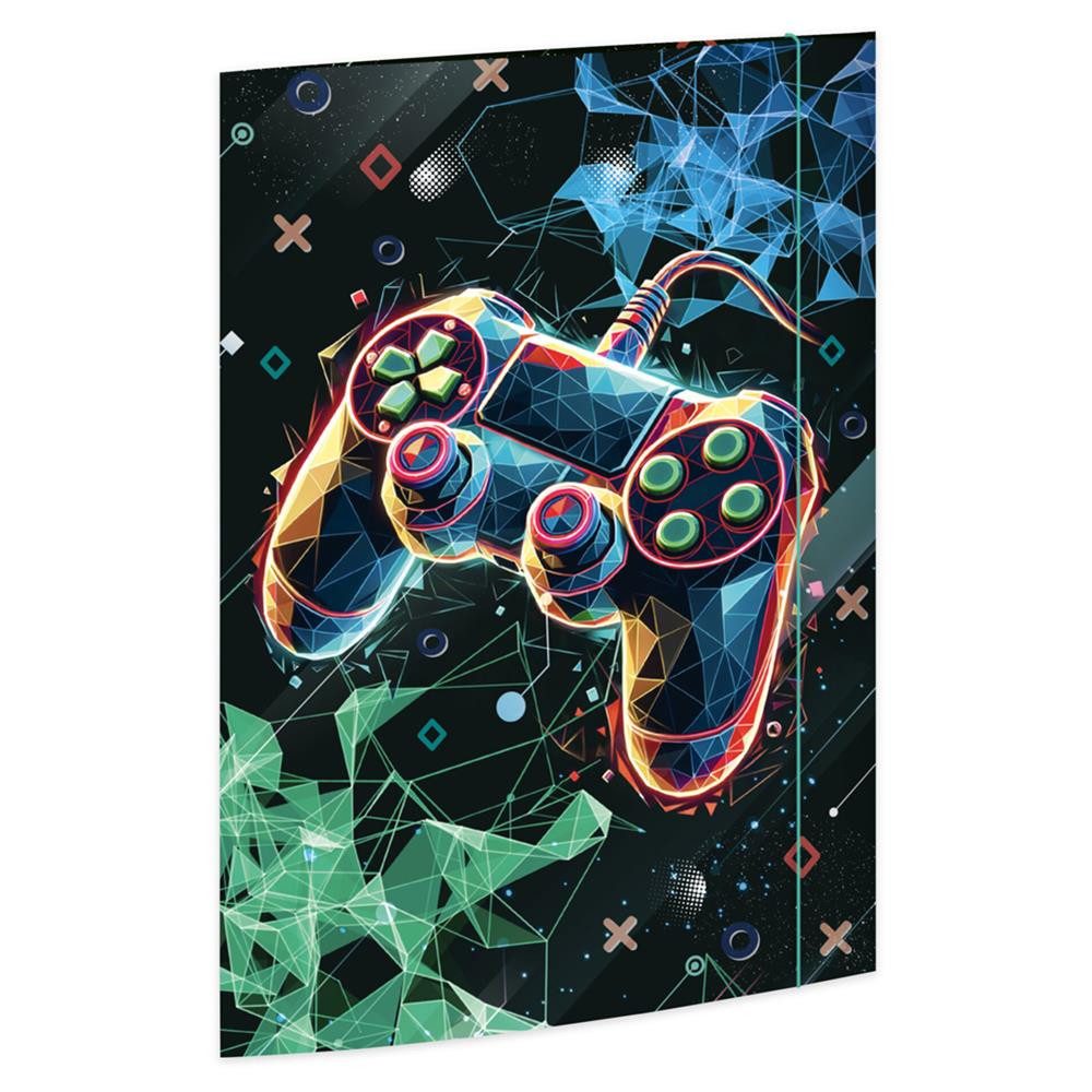 RNK Verlag Organisationsmappe Sammelmappe Gaming DIN A4 mit 3 Klappen und Gummizug, 3 Einschlagklappen, Gummizug, Neonfarben, Innendruck