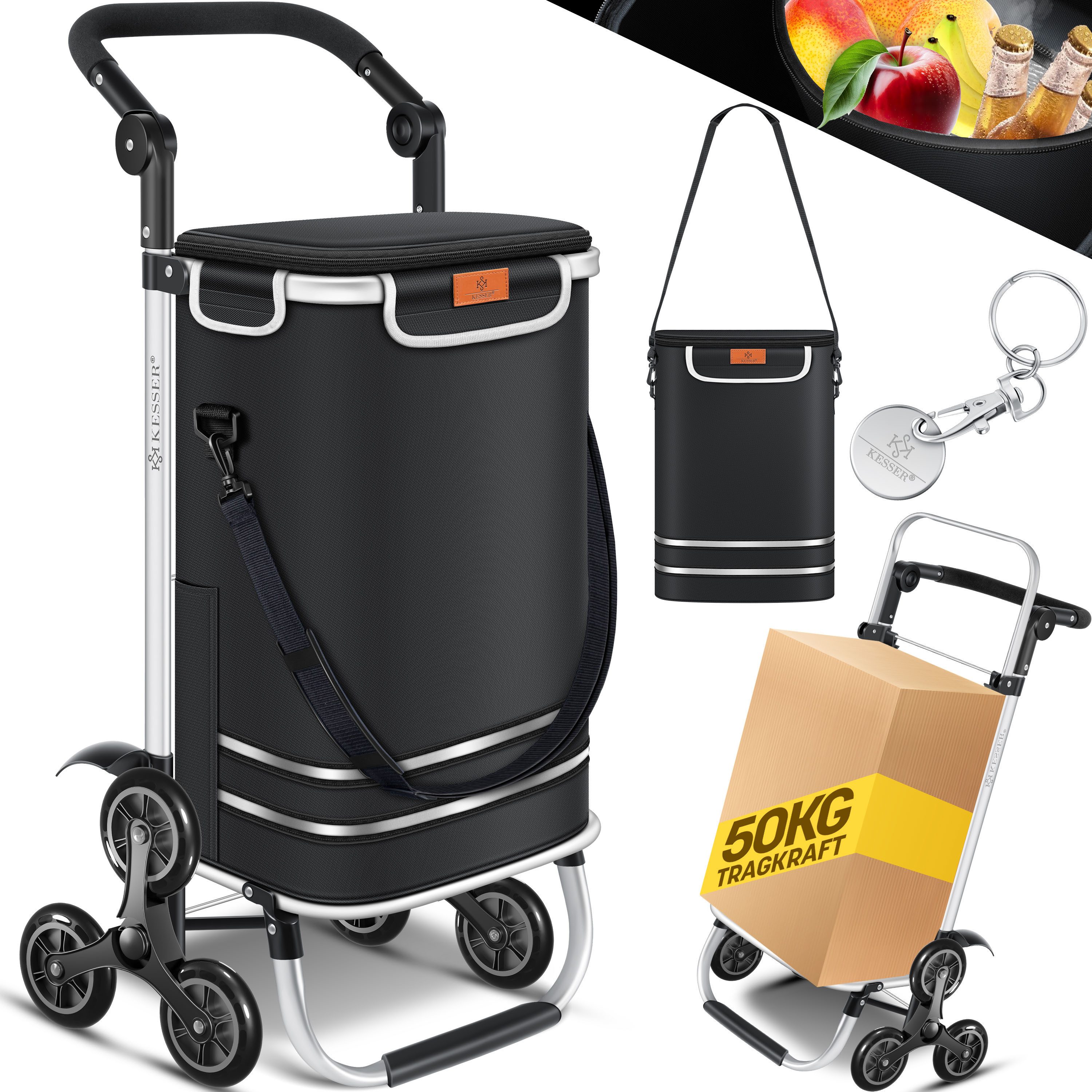 KESSER Einkaufstrolley, Einkaufstrolley mit Kühlfach ideal für Stufen belastbar bis 50kg