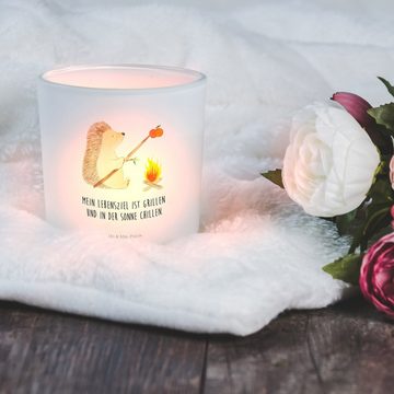 Mr. & Mrs. Panda Windlicht Igel Grillen - Transparent - Geschenk, Ziele, Kerzenglas, Gute Laune, (1 St), Hochwertiges Material